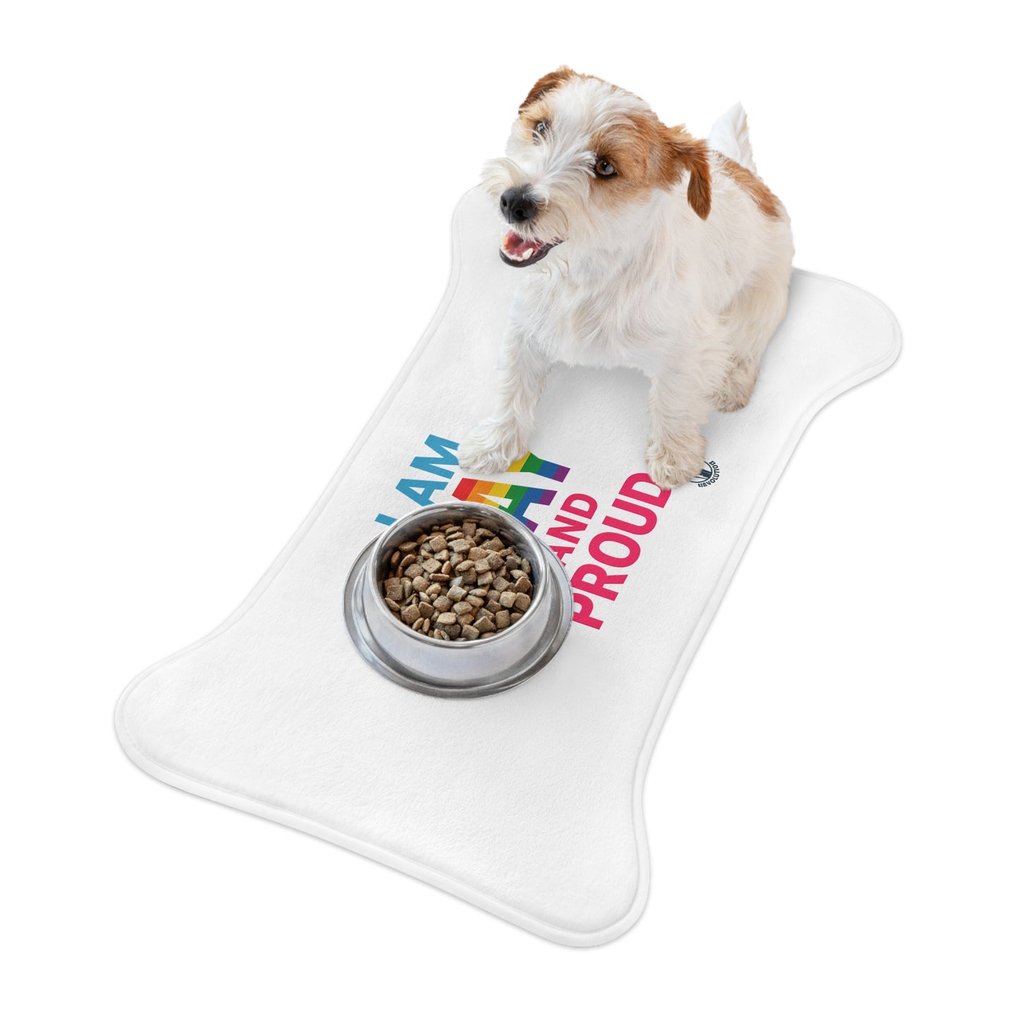 Pride Pet Feeding Mat - I Am Gay and Proud, Rainbow Design, Dog Bowl Mat, Pet Accessory, LGBTQ+ Dog Mat, Pride Month Gift
