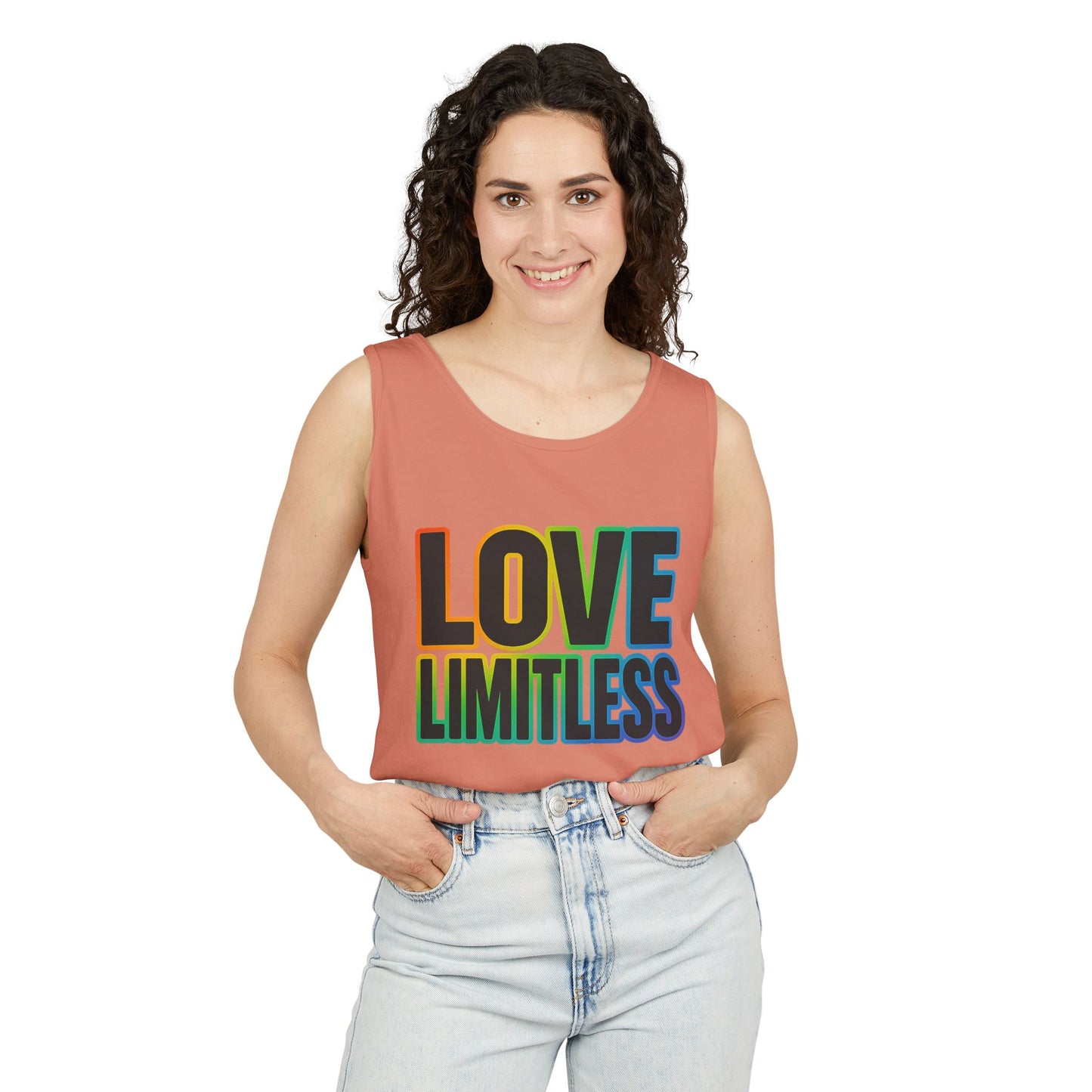Unisex Inspirational Tank Top, Love Limitless Sleeveless Shirt, Perfect for Summer, Pride Events, Relaxed Fit Gym Wear, Gift for Friends