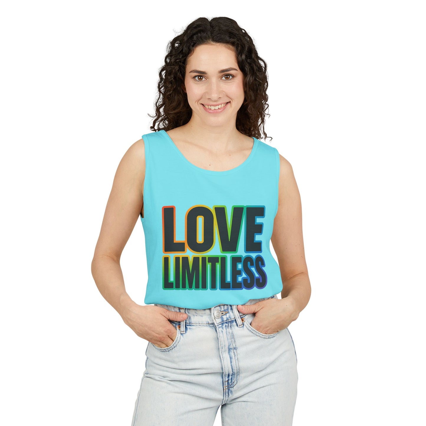Unisex Inspirational Tank Top, Love Limitless Sleeveless Shirt, Perfect for Summer, Pride Events, Relaxed Fit Gym Wear, Gift for Friends