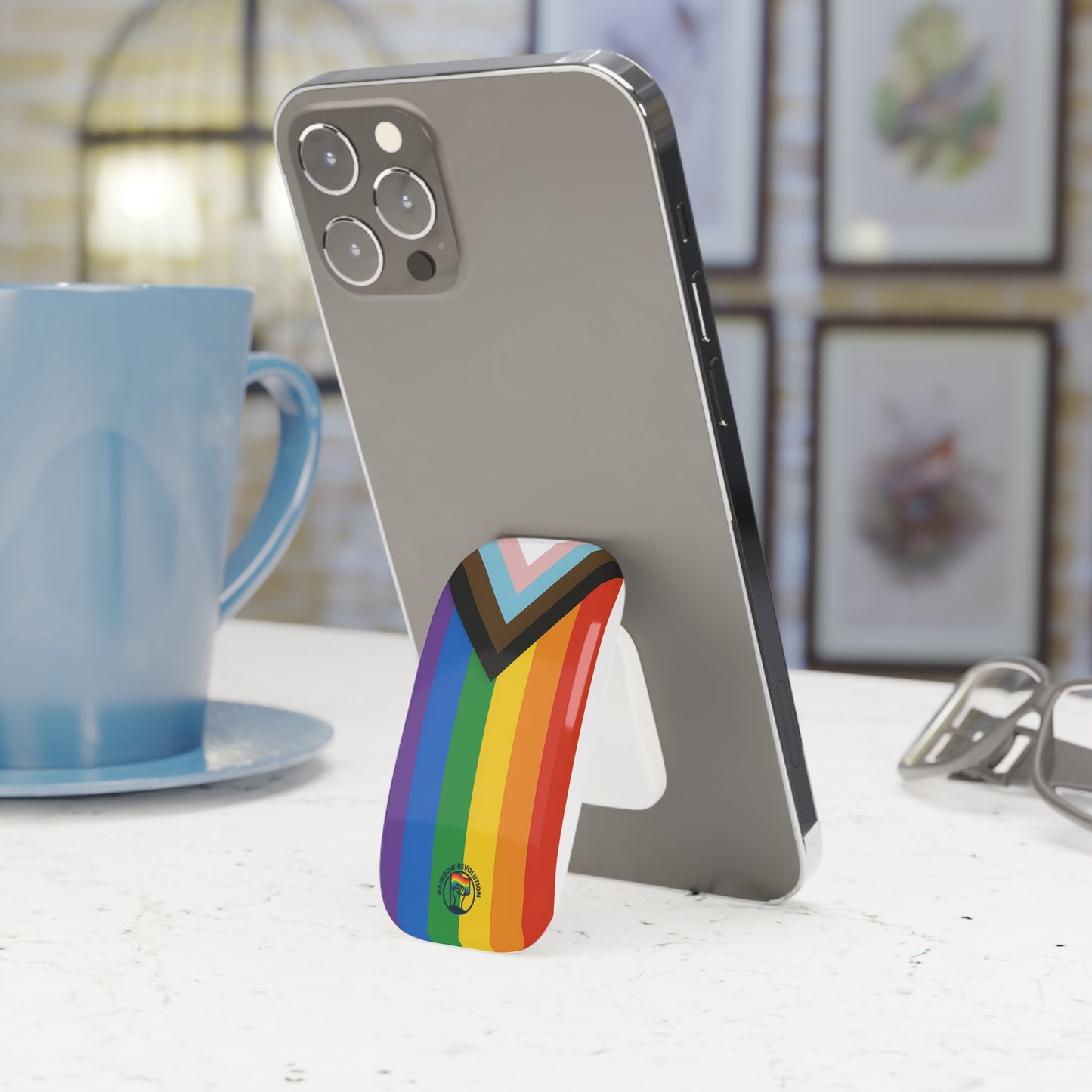 Pride Phone Grip, Rainbow Holder for LGBTQ+ Pride, Click-On Grip for Easy Holding, Cell Phone Accessory, Gift for Friends and Family