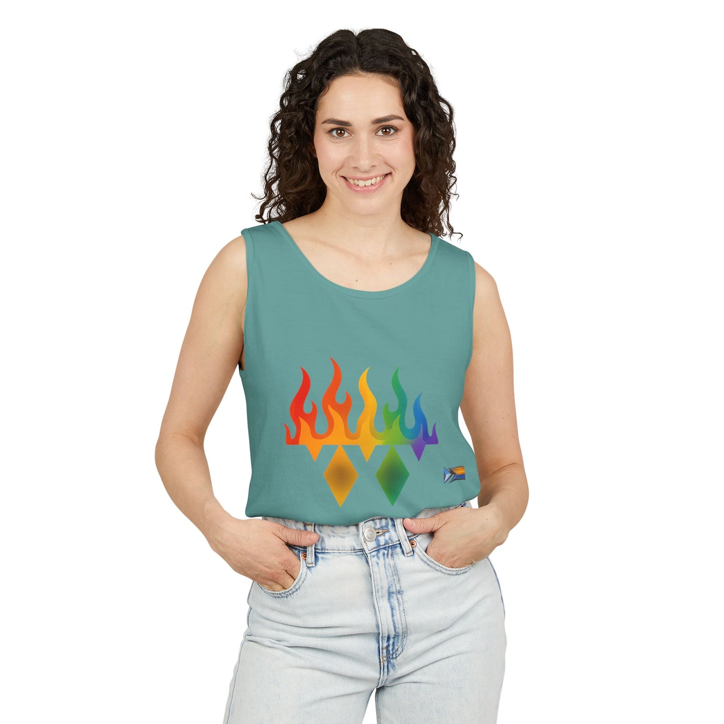 Pride Flame Tank Top | Unisex Garment-Dyed Tank, LGBTQ+ Apparel, Colorful Summer Wear, Festival Clothing, Gay Pride Merchandise