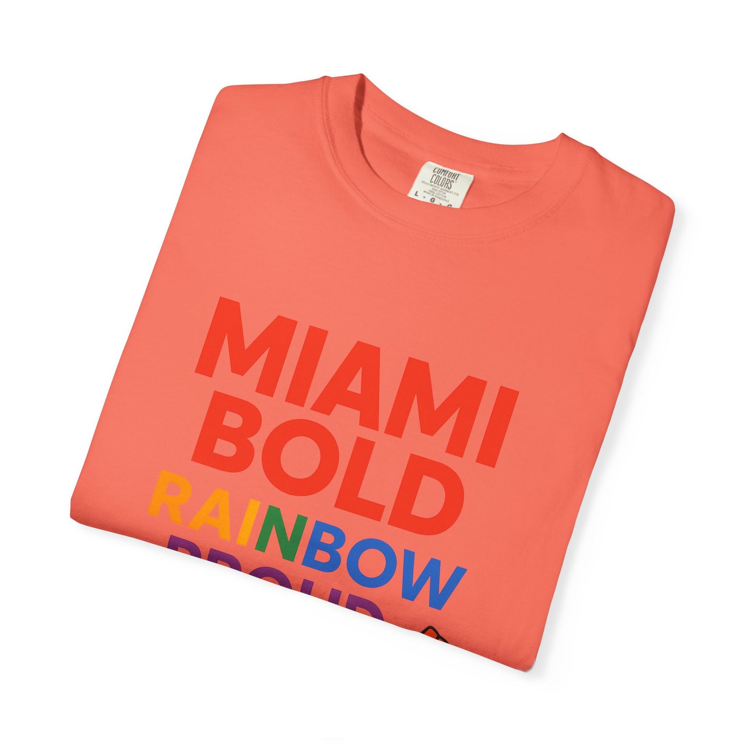 Proud LGBTQ+ Celebration T-Shirt, Miami Bold Rainbow Graphic Tee, Pride Gift, Equality Shirt, Unisex Casual Wear, Summer Apparel