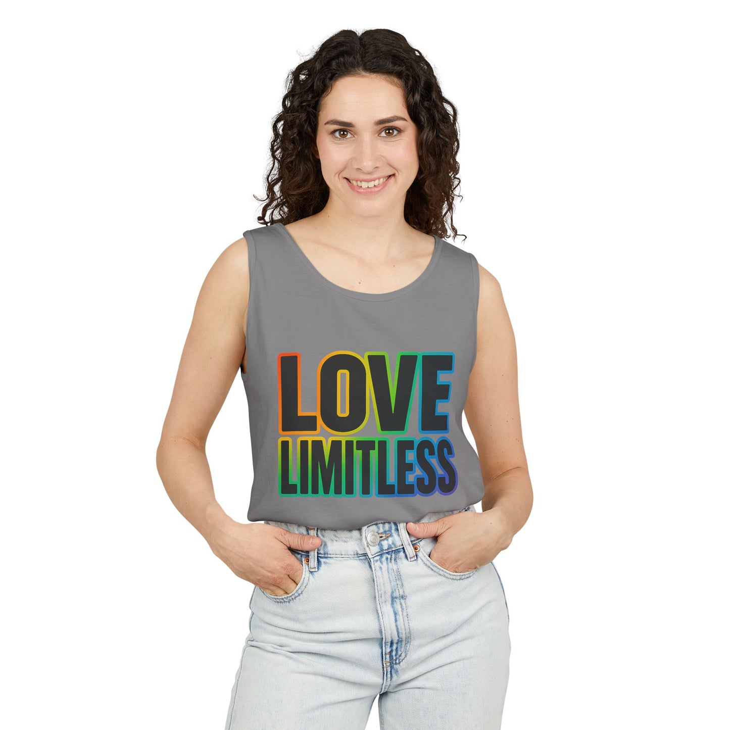 Unisex Inspirational Tank Top, Love Limitless Sleeveless Shirt, Perfect for Summer, Pride Events, Relaxed Fit Gym Wear, Gift for Friends