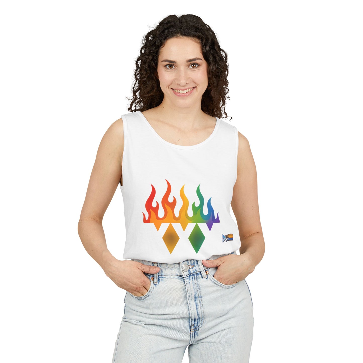 Pride Flame Tank Top | Unisex Garment-Dyed Tank, LGBTQ+ Apparel, Colorful Summer Wear, Festival Clothing, Gay Pride Merchandise