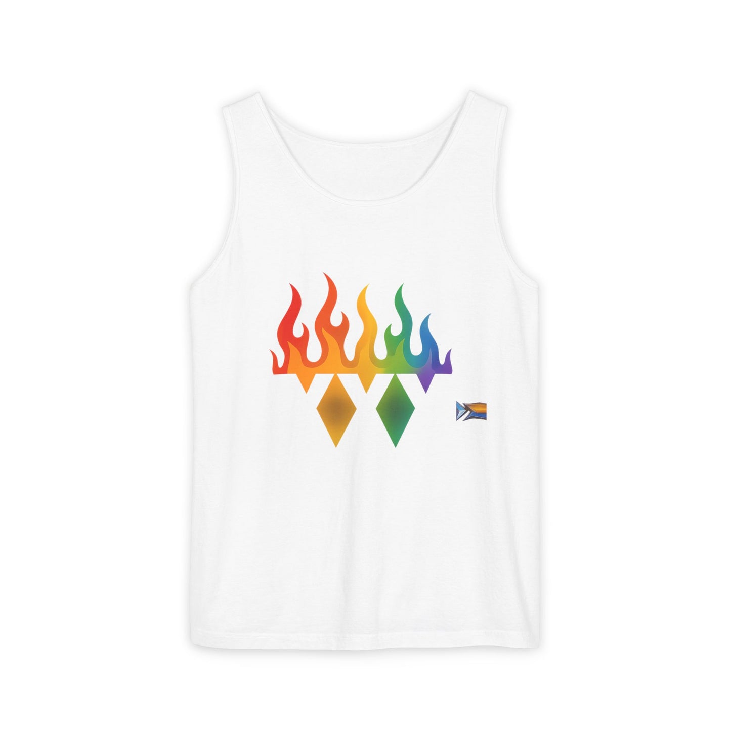 Pride Flame Tank Top | Unisex Garment-Dyed Tank, LGBTQ+ Apparel, Colorful Summer Wear, Festival Clothing, Gay Pride Merchandise