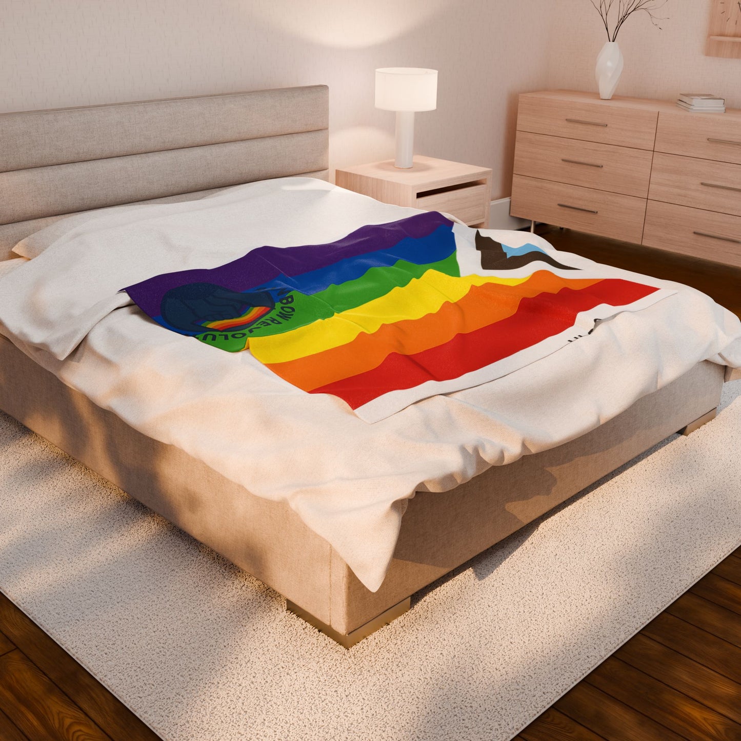 Rainbow Revolution Plush Blanket, LGBTQ+ Pride Throw, Cozy Decor, Warm Gift, Home Blanket, Vibrant Colorful Blanket