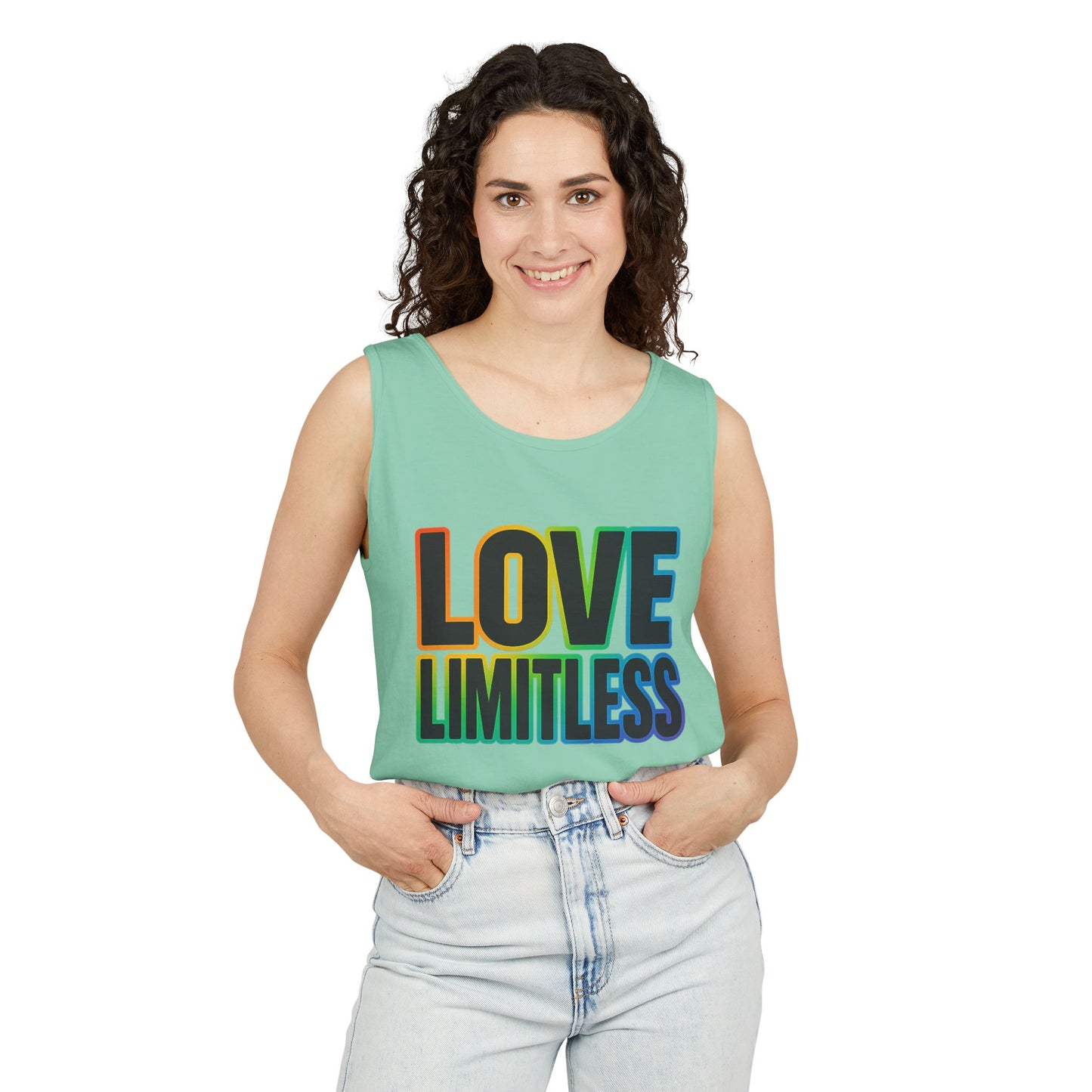 Unisex Inspirational Tank Top, Love Limitless Sleeveless Shirt, Perfect for Summer, Pride Events, Relaxed Fit Gym Wear, Gift for Friends