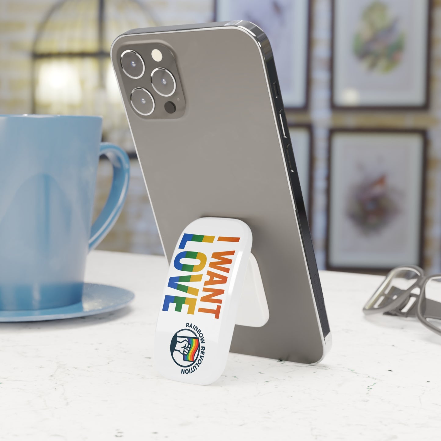 Rainbow Pride Phone Grip - I Want Love, Pop Socket, Cell Phone Accessory, LGBTQ+ Gift, Love Supporter