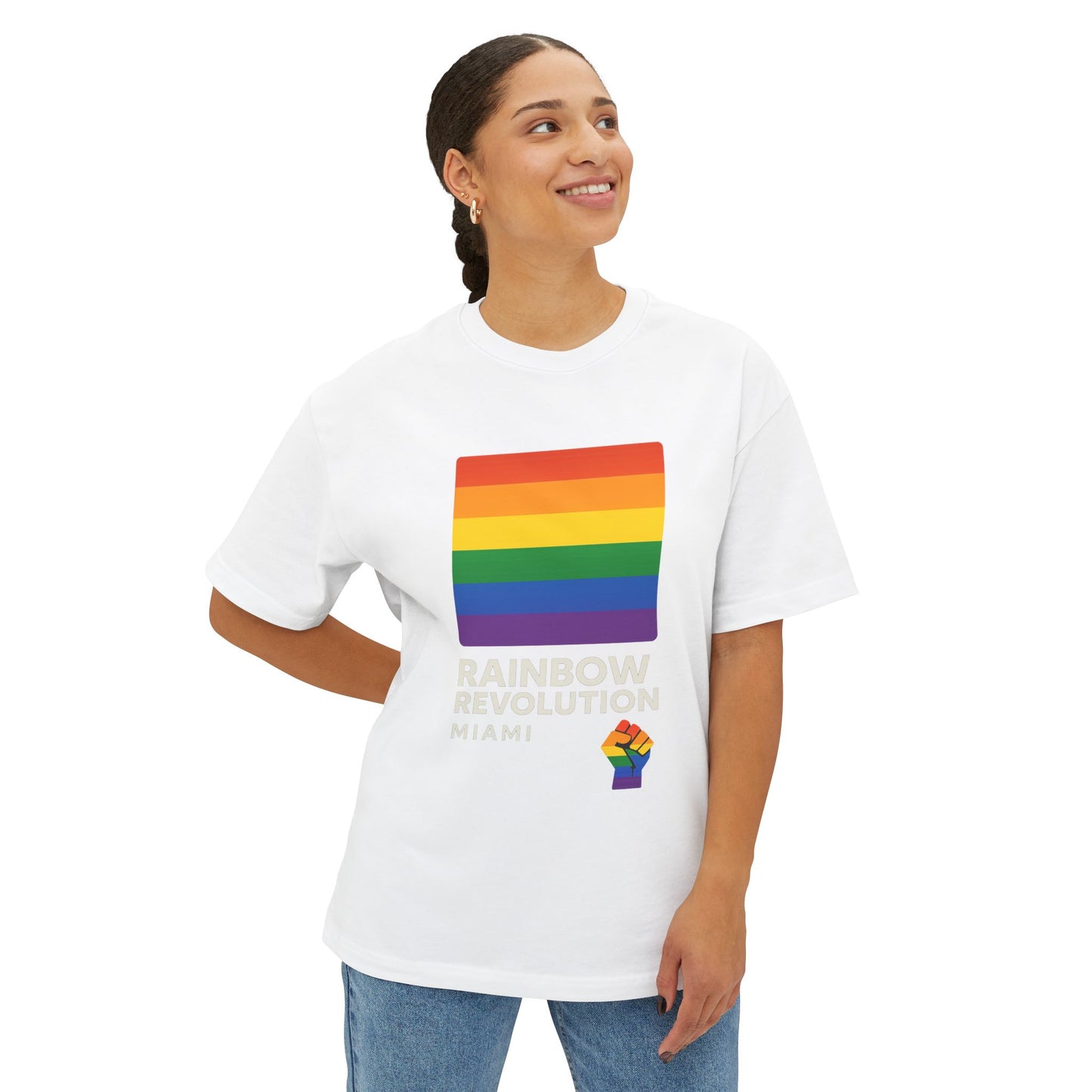 Rainbow Revolution Oversized Tee, Unisex Boxy Shirt, LGBTQ+ Pride Apparel, Statement Tee, Casual Wear, Gift for Allies