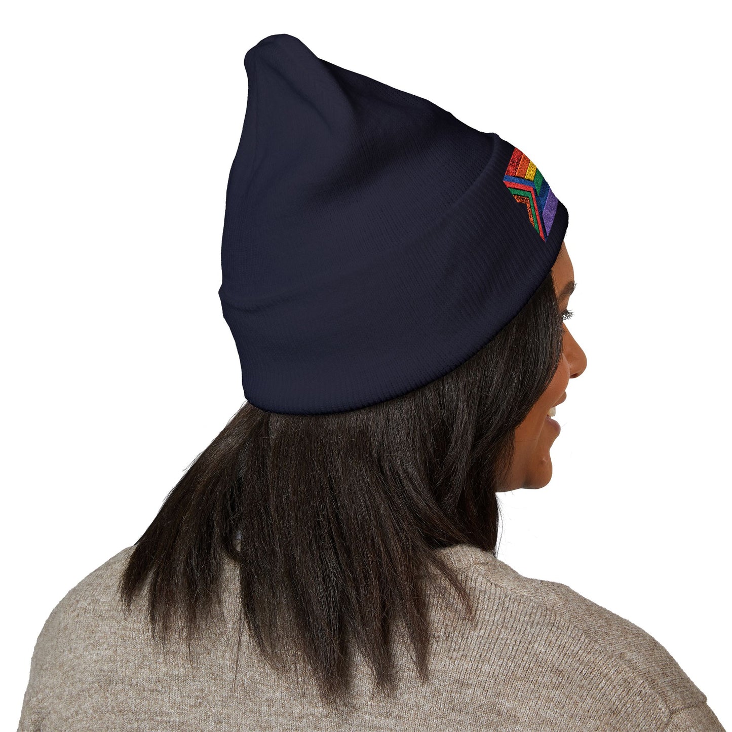 Pride Flag Cuffed Beanie - Cozy Winter Wear, LGBTQ+ Accessories, Casual Streetwear, Embroidery Hat, Holiday Gift