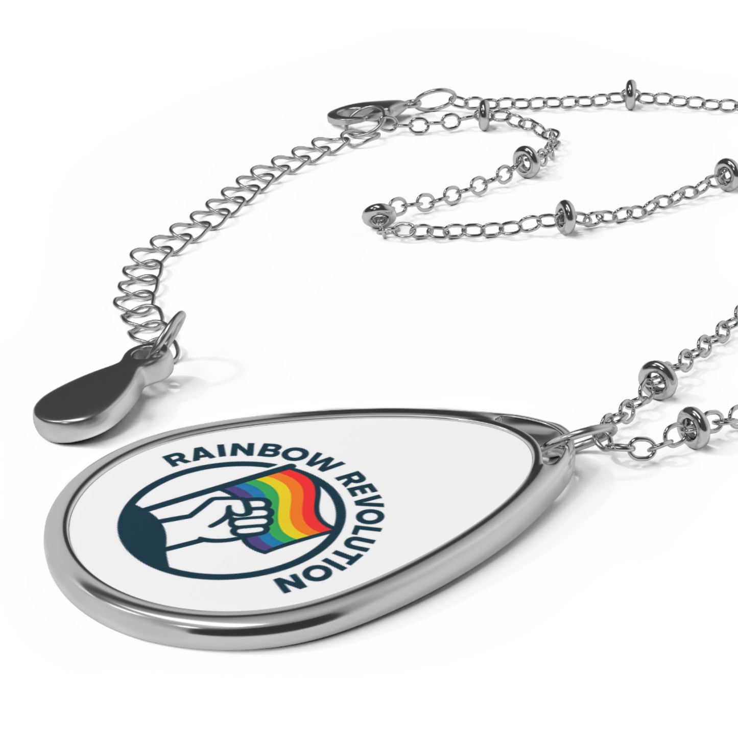 Rainbow Revolution Oval Necklace - Feminist Jewelry, Teardrop Pendant, LGBTQ+ Gift, Empowerment Accessory, Handmade Necklace
