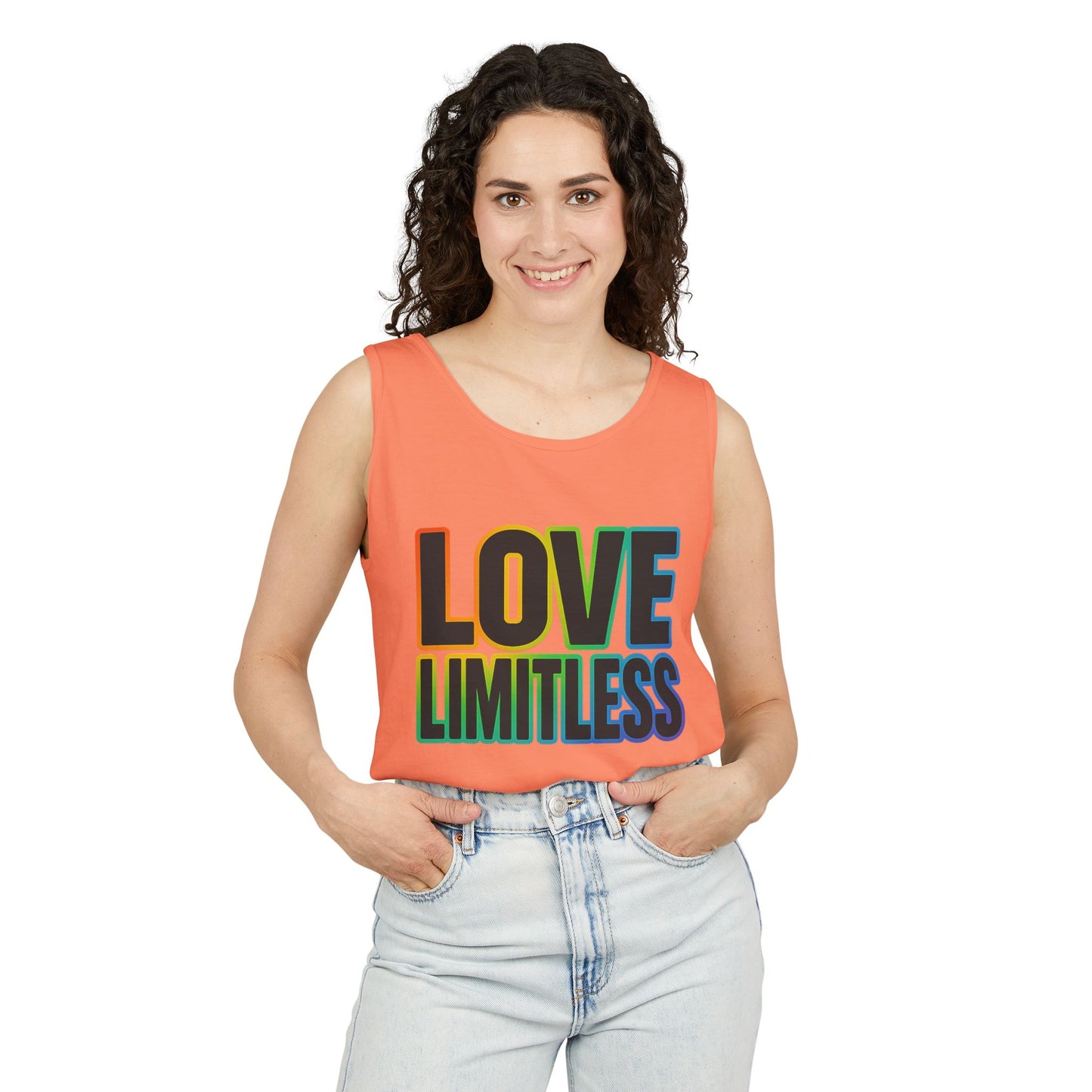 Unisex Inspirational Tank Top, Love Limitless Sleeveless Shirt, Perfect for Summer, Pride Events, Relaxed Fit Gym Wear, Gift for Friends