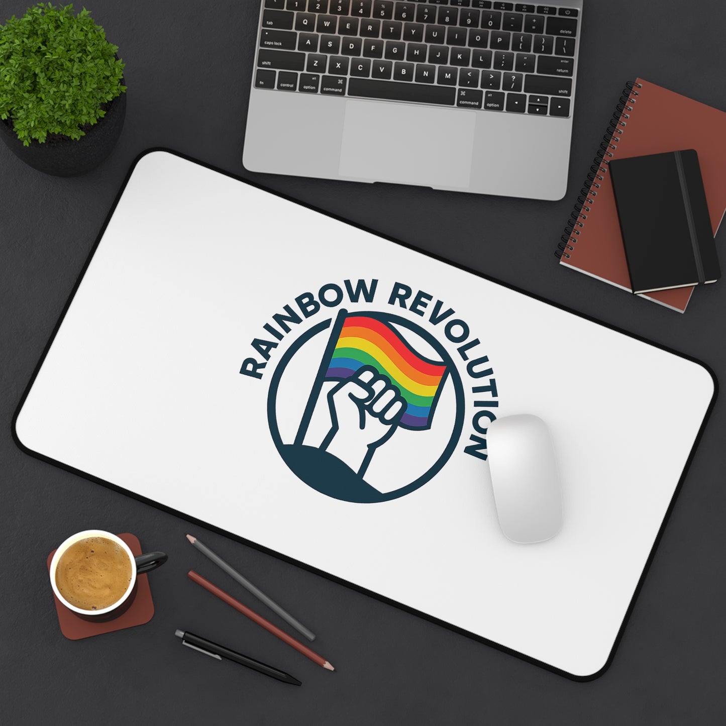 Pride Desk Mat - Rainbow Revolution, LGBTQ+ Office Decor, Gifts for Activists, Mouse Pad for Home Office, Pride Month Accessories
