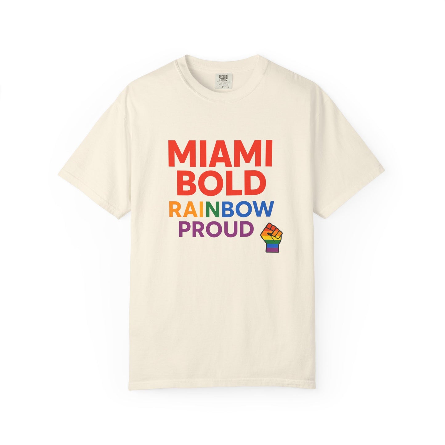 Proud LGBTQ+ Celebration T-Shirt, Miami Bold Rainbow Graphic Tee, Pride Gift, Equality Shirt, Unisex Casual Wear, Summer Apparel