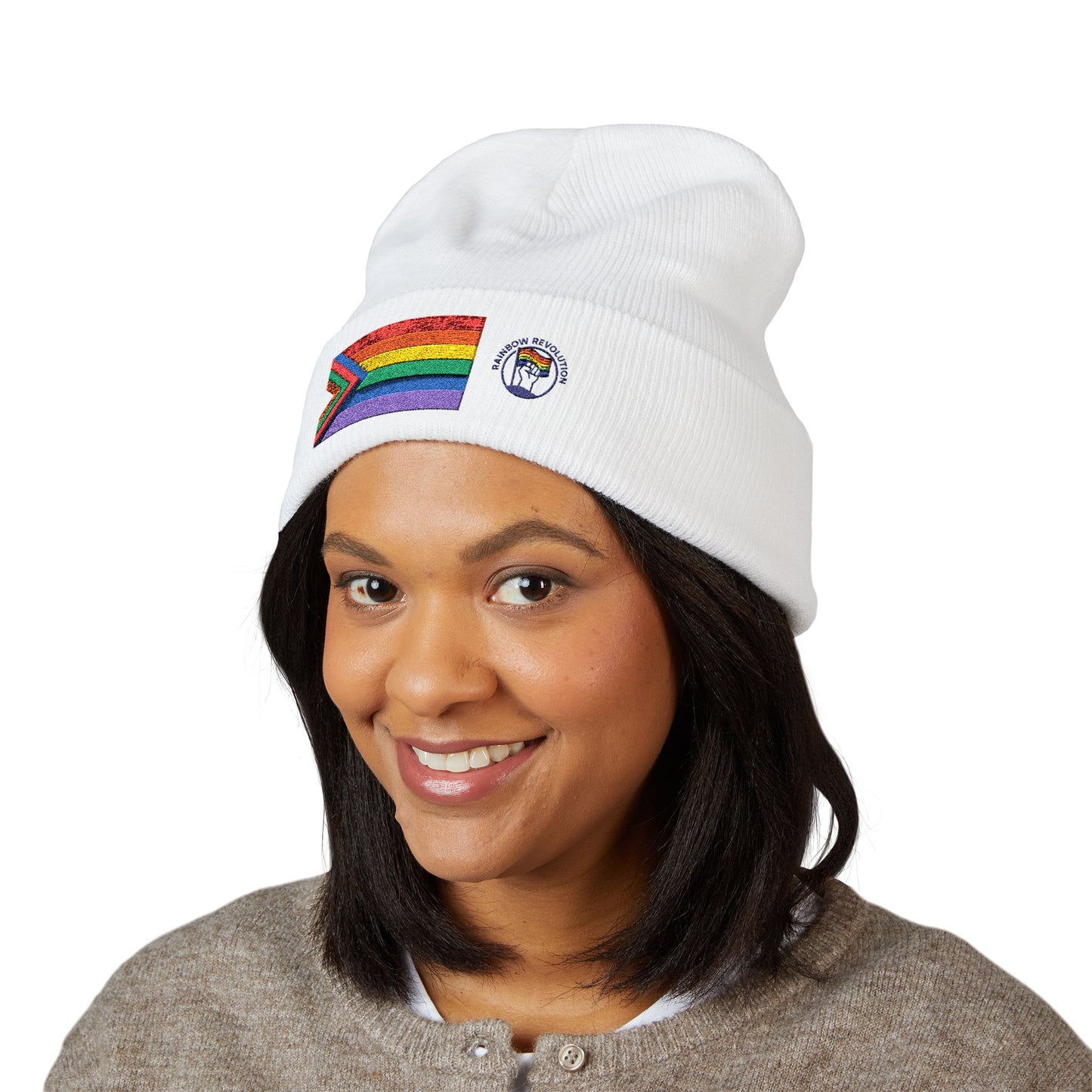 Pride Flag Cuffed Beanie - Cozy Winter Wear, LGBTQ+ Accessories, Casual Streetwear, Embroidery Hat, Holiday Gift