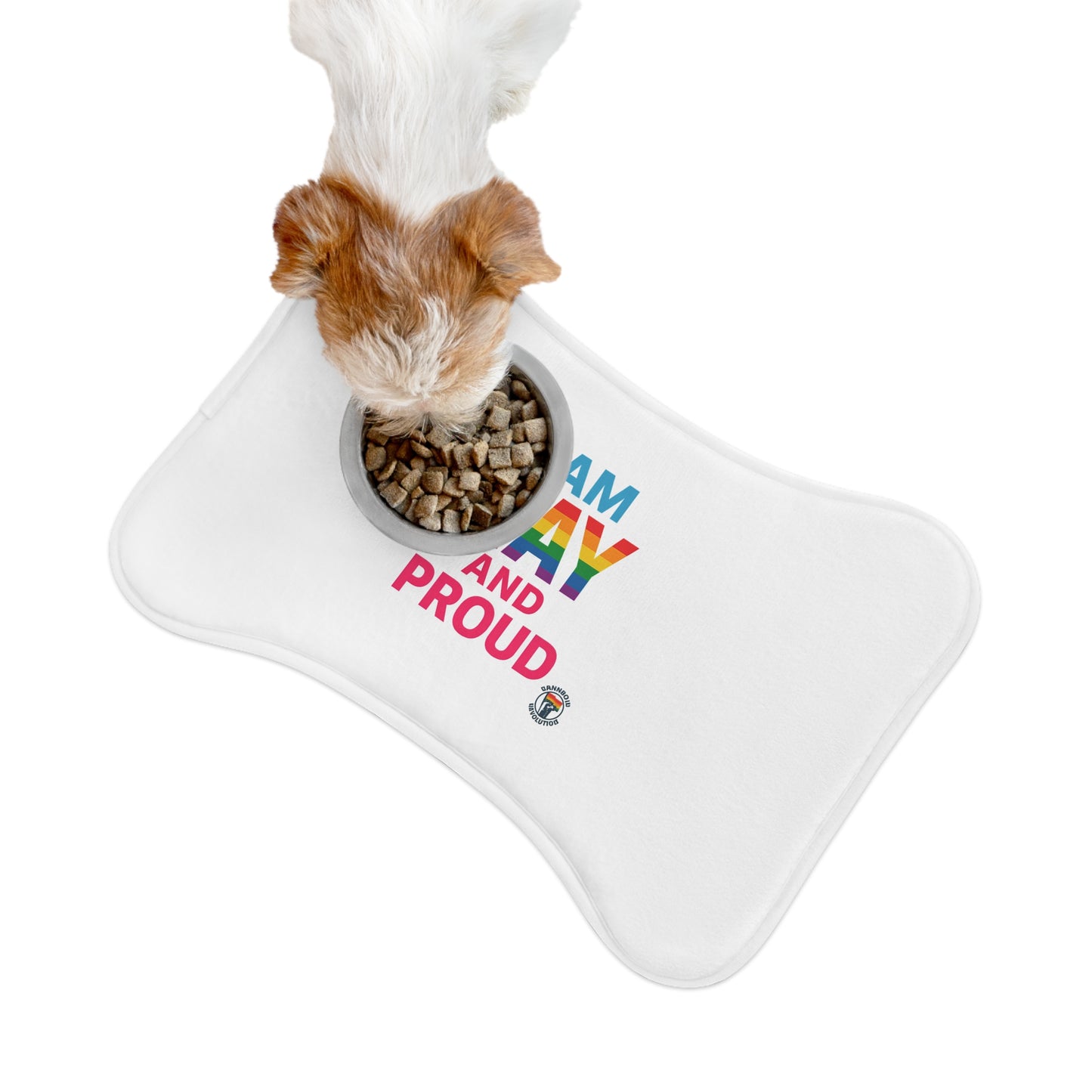 Pride Pet Feeding Mat - I Am Gay and Proud, Rainbow Design, Dog Bowl Mat, Pet Accessory, LGBTQ+ Dog Mat, Pride Month Gift