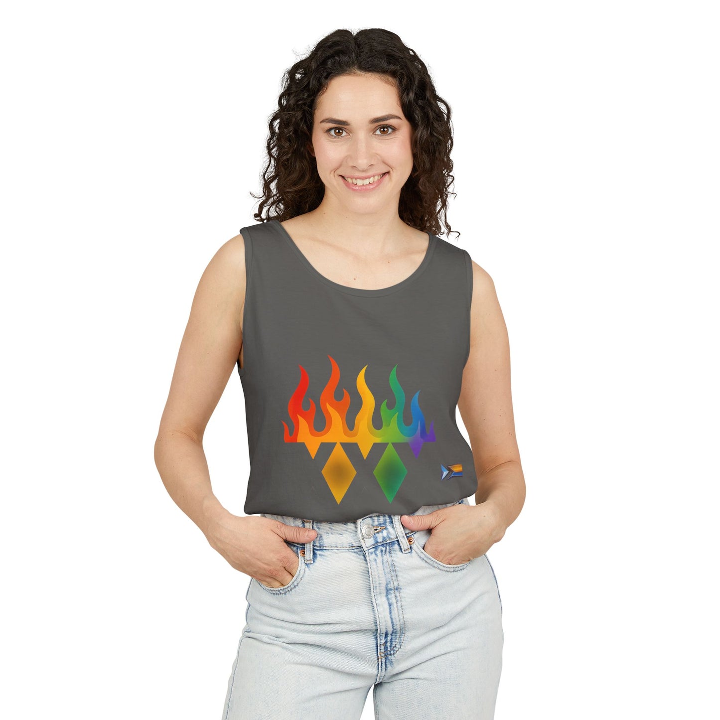 Pride Flame Tank Top | Unisex Garment-Dyed Tank, LGBTQ+ Apparel, Colorful Summer Wear, Festival Clothing, Gay Pride Merchandise