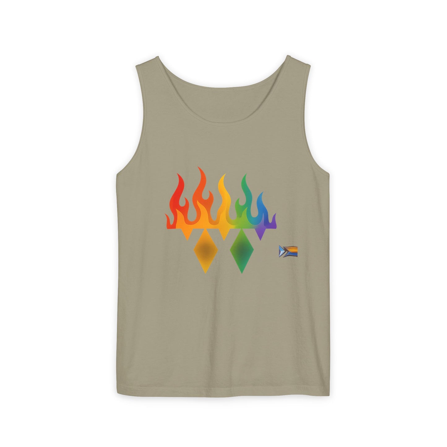Pride Flame Tank Top | Unisex Garment-Dyed Tank, LGBTQ+ Apparel, Colorful Summer Wear, Festival Clothing, Gay Pride Merchandise