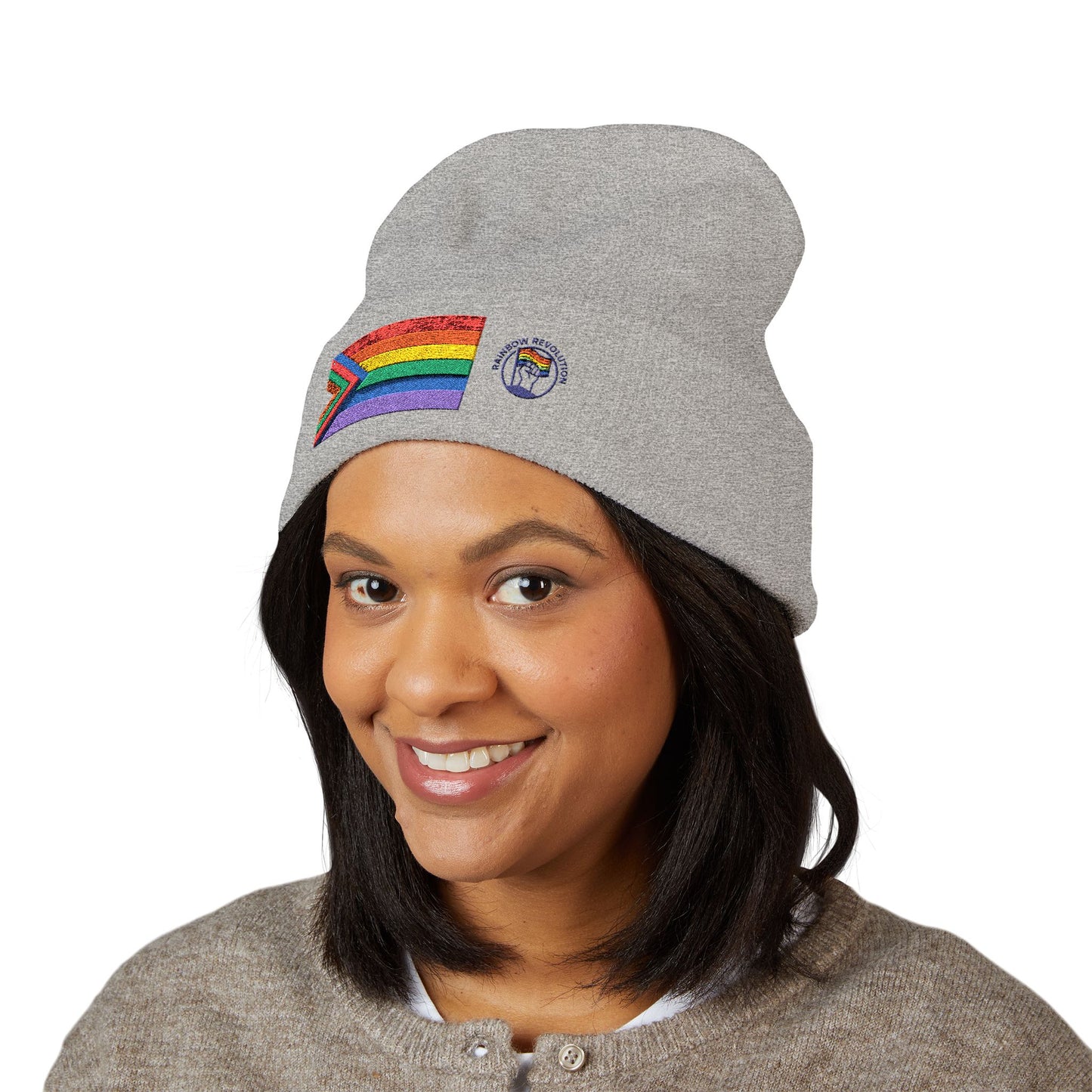Pride Flag Cuffed Beanie - Cozy Winter Wear, LGBTQ+ Accessories, Casual Streetwear, Embroidery Hat, Holiday Gift