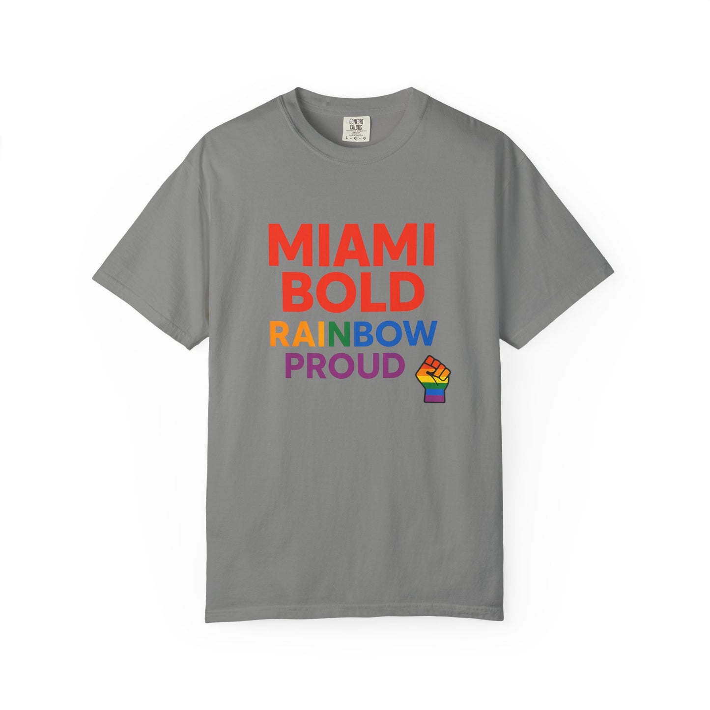 Proud LGBTQ+ Celebration T-Shirt, Miami Bold Rainbow Graphic Tee, Pride Gift, Equality Shirt, Unisex Casual Wear, Summer Apparel