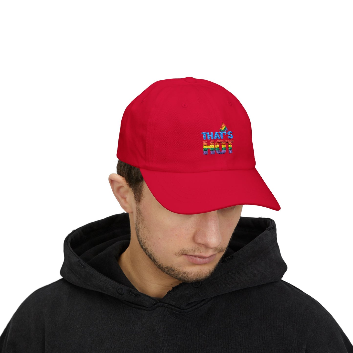 Stylish Dad Cap with Rainbow 'That's Hot' Design, LGBTQ+ Pride Hat, Casual Everyday Accessory, Gift for Father's Day, Summer Fashion