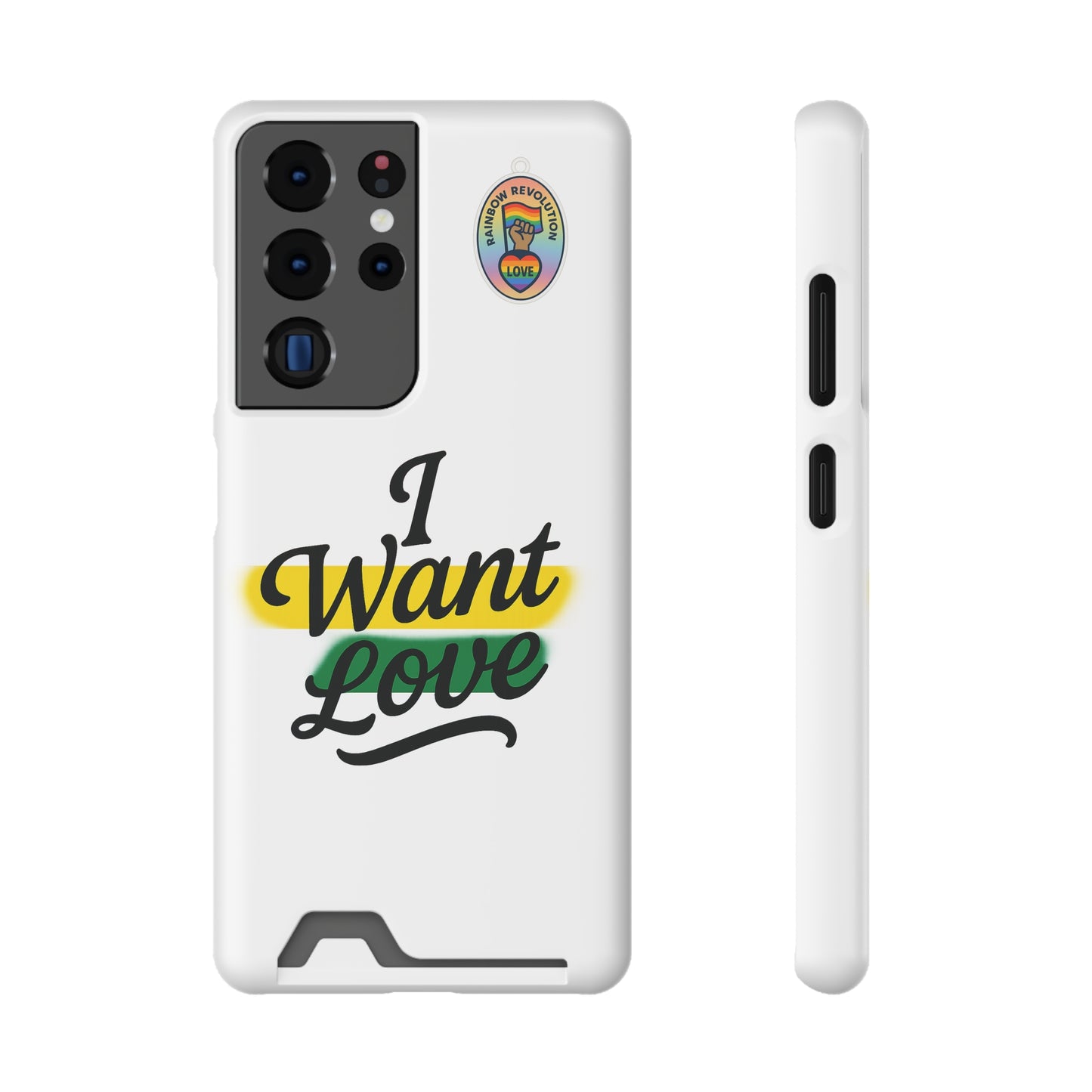 Love-Themed Phone Case with Card Holder | I Want Love, Stylish Gifts, Everyday Accessories, Phone Protection, Gift for Her