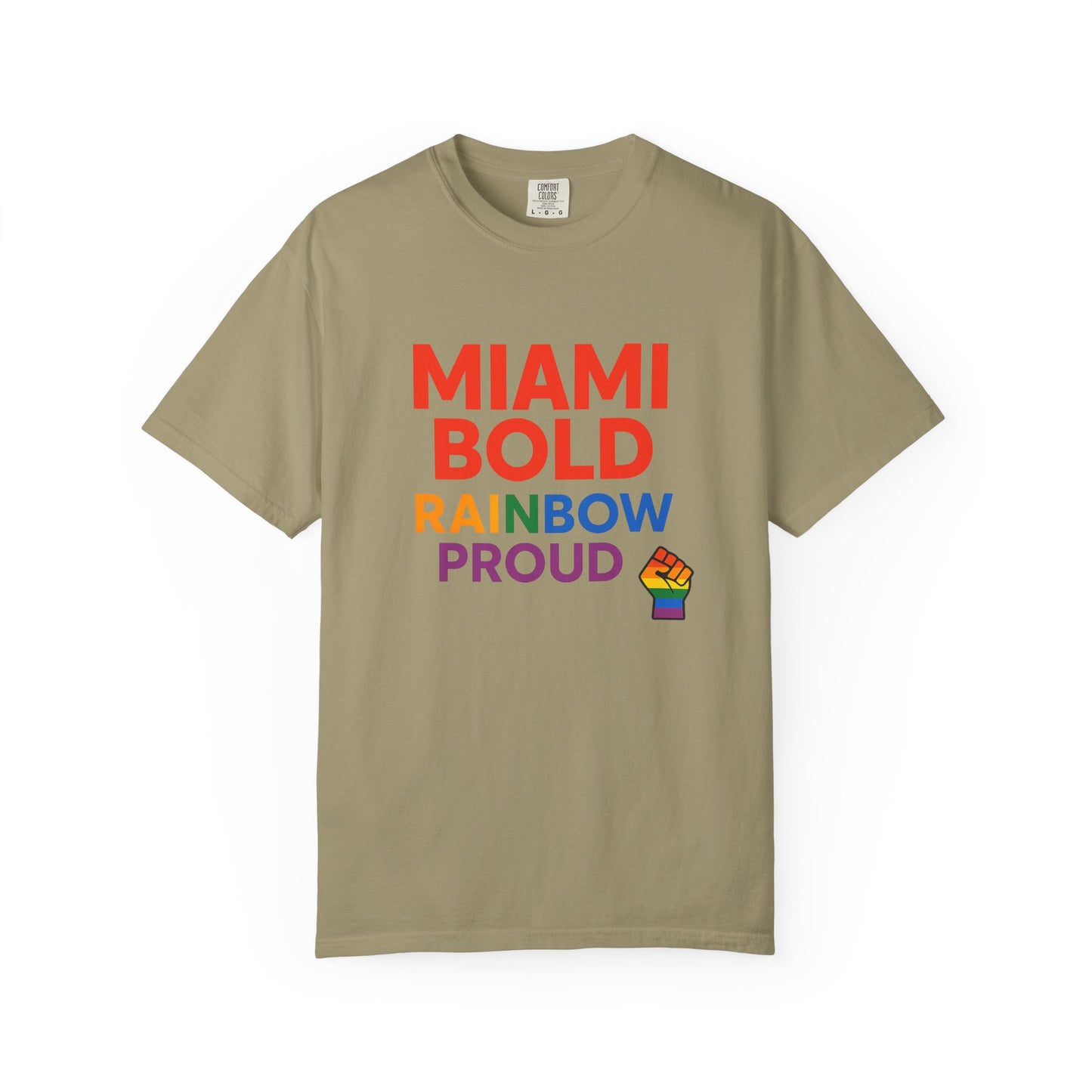 Proud LGBTQ+ Celebration T-Shirt, Miami Bold Rainbow Graphic Tee, Pride Gift, Equality Shirt, Unisex Casual Wear, Summer Apparel