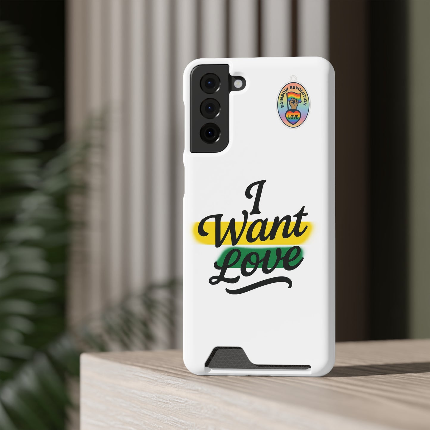 Love-Themed Phone Case with Card Holder | I Want Love, Stylish Gifts, Everyday Accessories, Phone Protection, Gift for Her