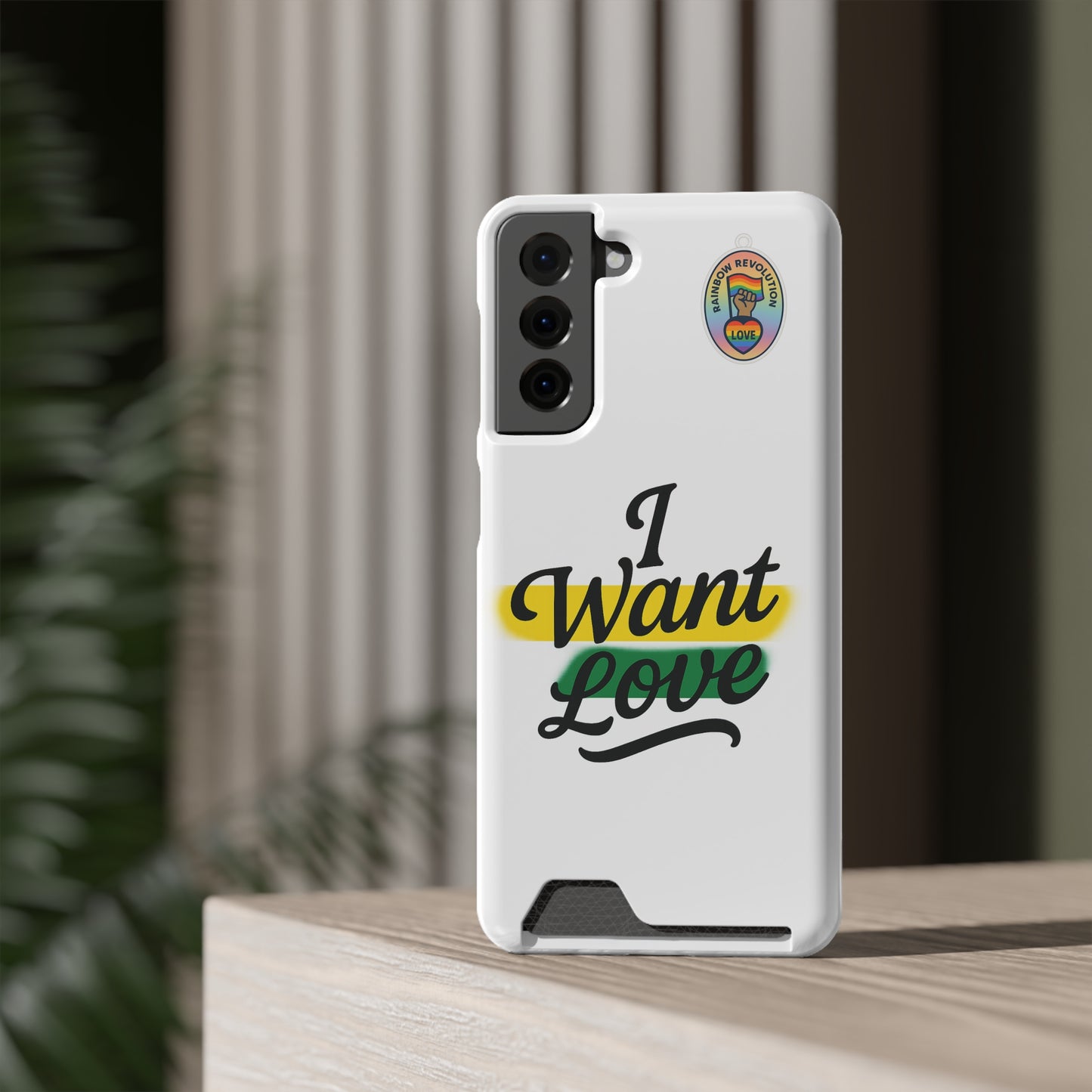 Love-Themed Phone Case with Card Holder | I Want Love, Stylish Gifts, Everyday Accessories, Phone Protection, Gift for Her