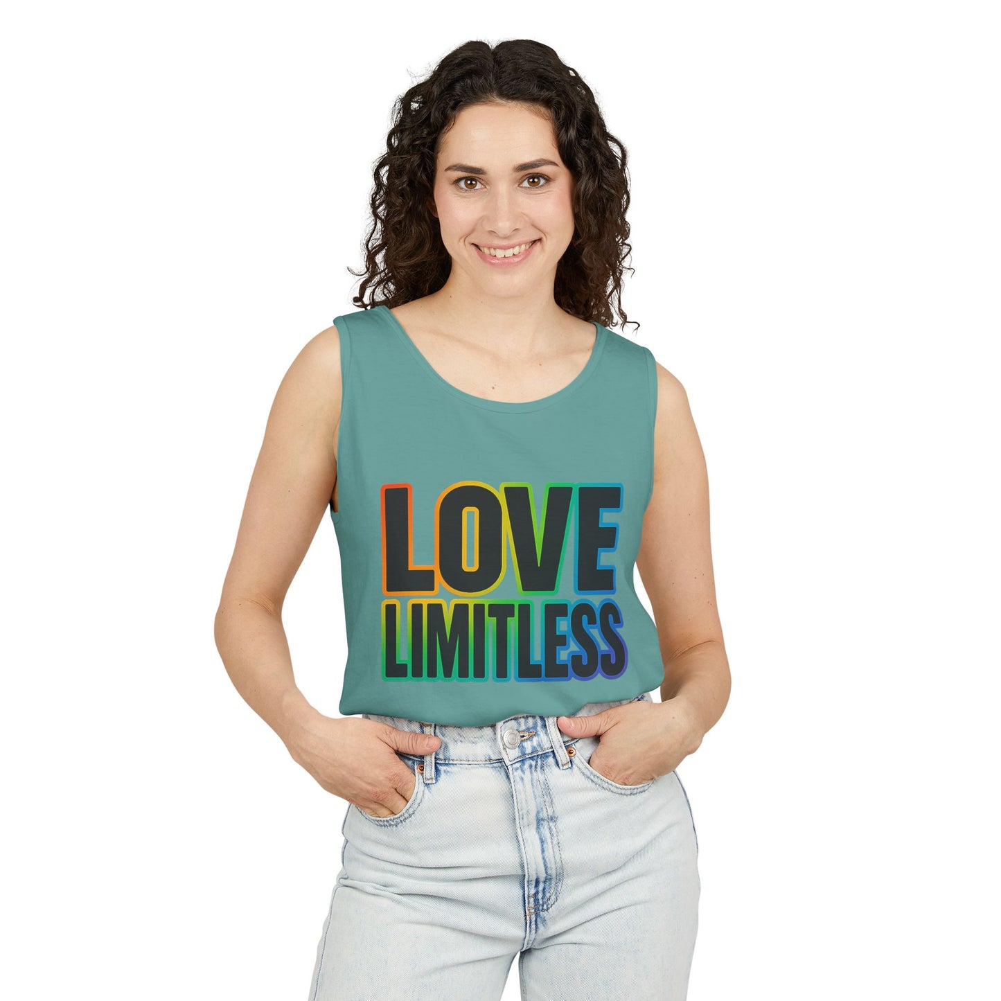 Unisex Inspirational Tank Top, Love Limitless Sleeveless Shirt, Perfect for Summer, Pride Events, Relaxed Fit Gym Wear, Gift for Friends