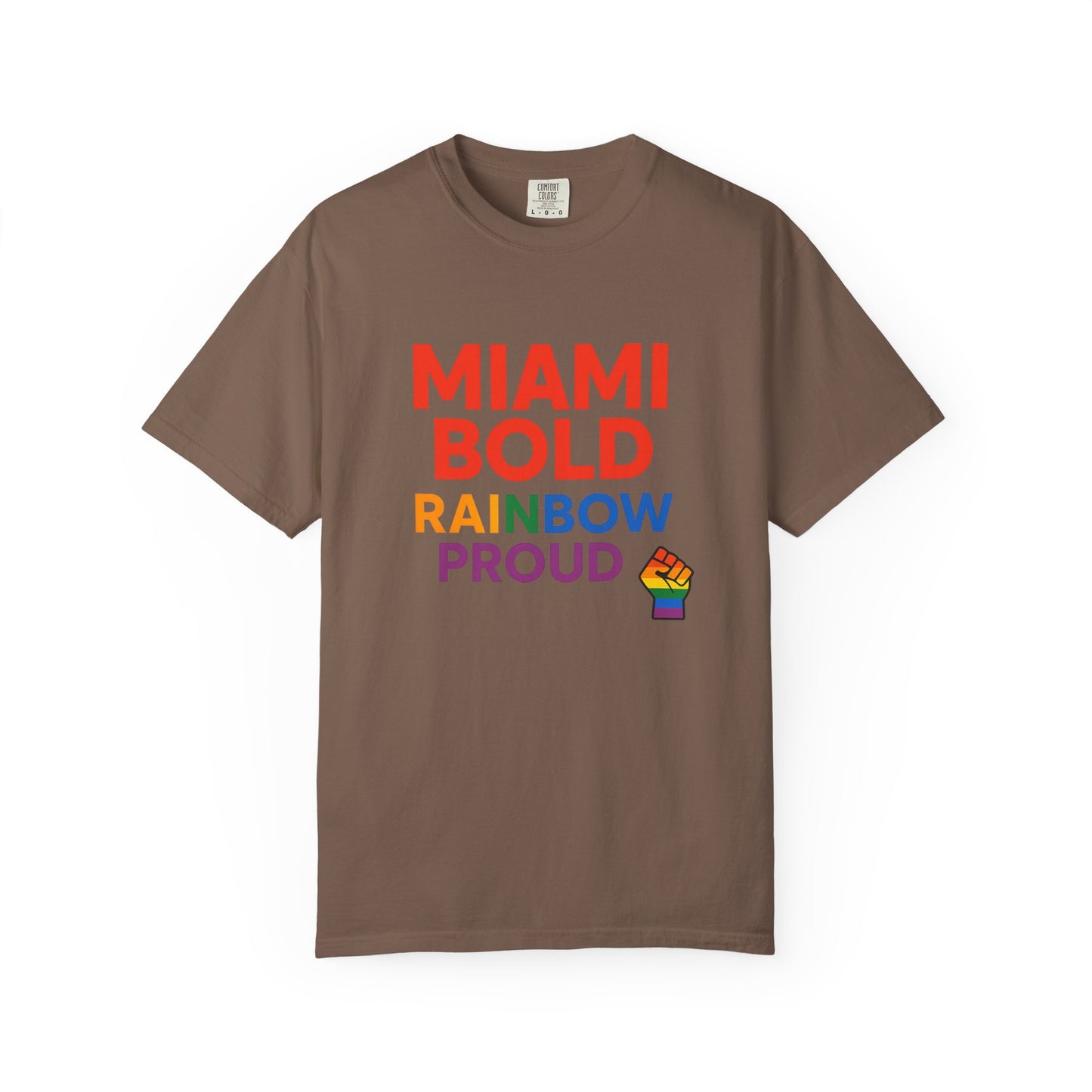Proud LGBTQ+ Celebration T-Shirt, Miami Bold Rainbow Graphic Tee, Pride Gift, Equality Shirt, Unisex Casual Wear, Summer Apparel
