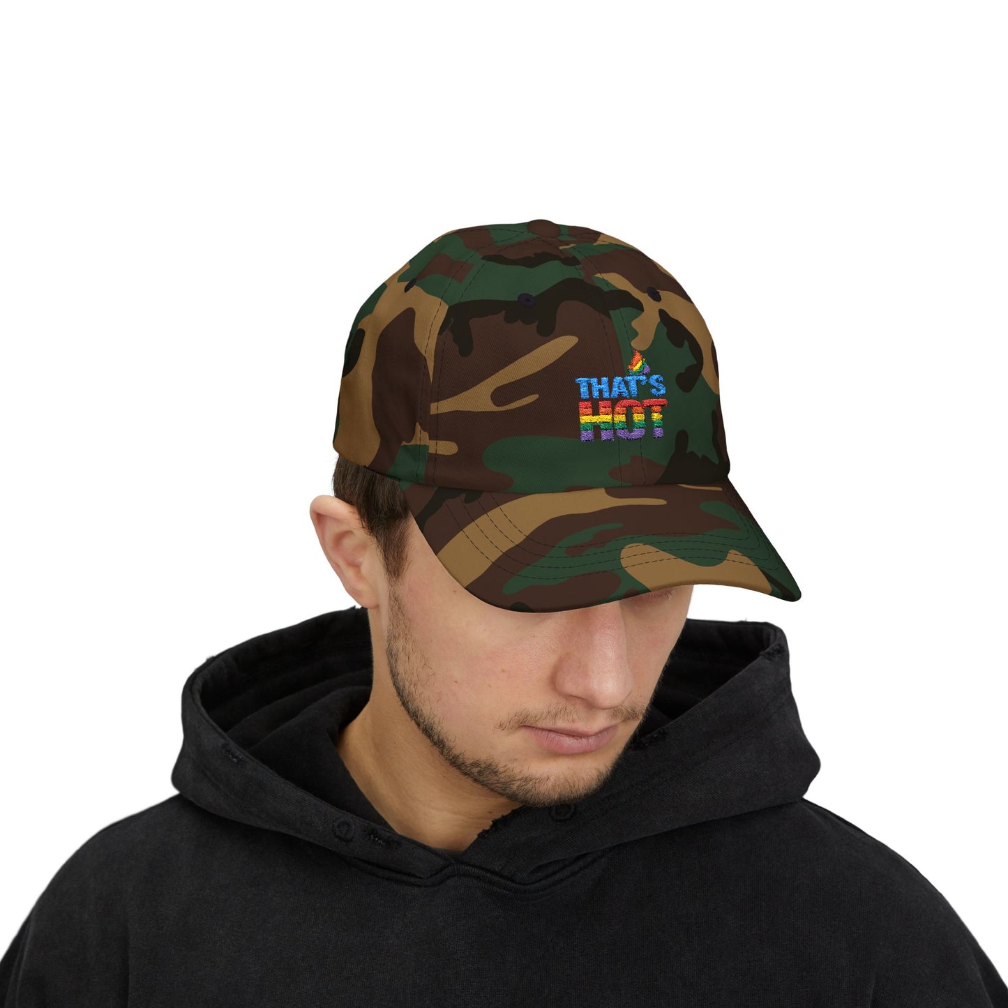 Stylish Dad Cap with Rainbow 'That's Hot' Design, LGBTQ+ Pride Hat, Casual Everyday Accessory, Gift for Father's Day, Summer Fashion