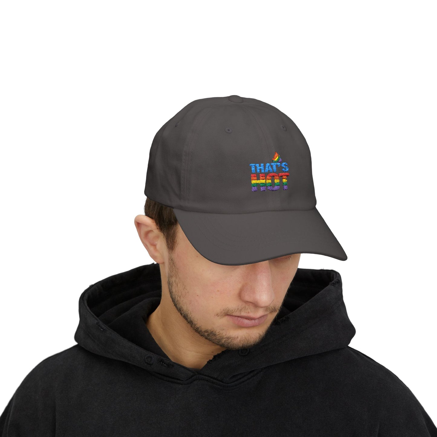 Stylish Dad Cap with Rainbow 'That's Hot' Design, LGBTQ+ Pride Hat, Casual Everyday Accessory, Gift for Father's Day, Summer Fashion