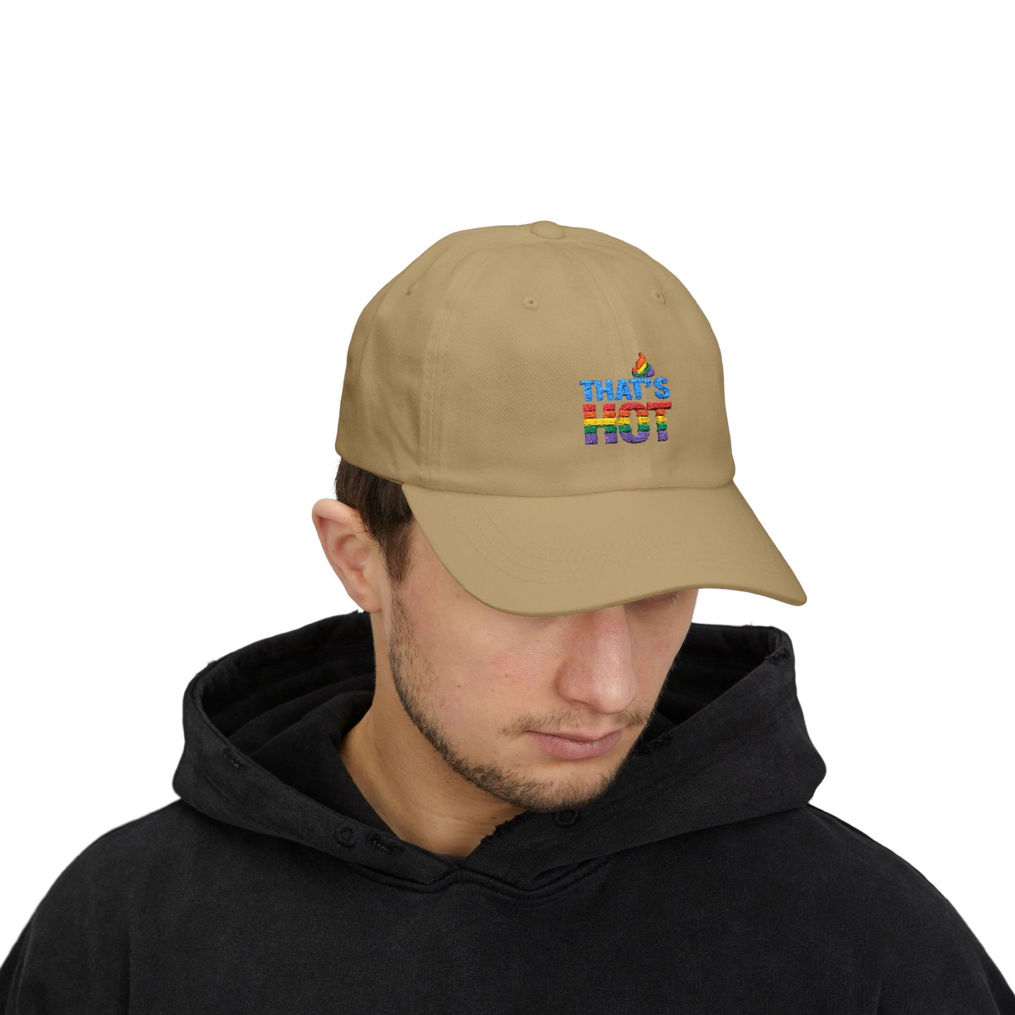 Stylish Dad Cap with Rainbow 'That's Hot' Design, LGBTQ+ Pride Hat, Casual Everyday Accessory, Gift for Father's Day, Summer Fashion