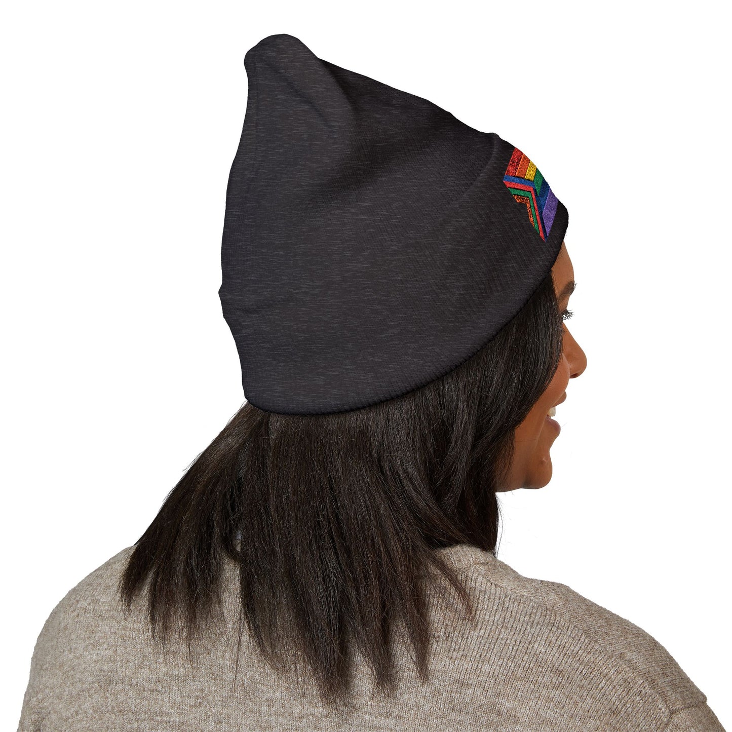 Pride Flag Cuffed Beanie - Cozy Winter Wear, LGBTQ+ Accessories, Casual Streetwear, Embroidery Hat, Holiday Gift