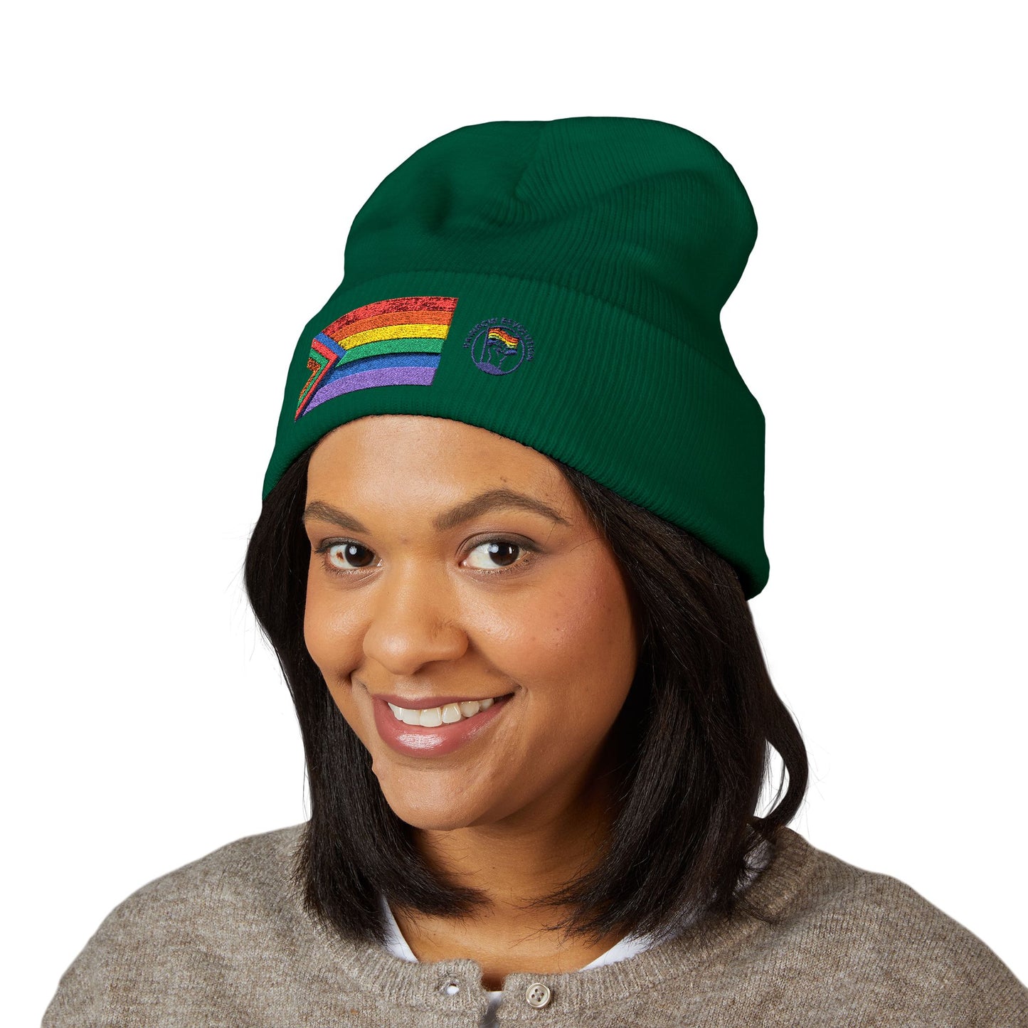 Pride Flag Cuffed Beanie - Cozy Winter Wear, LGBTQ+ Accessories, Casual Streetwear, Embroidery Hat, Holiday Gift