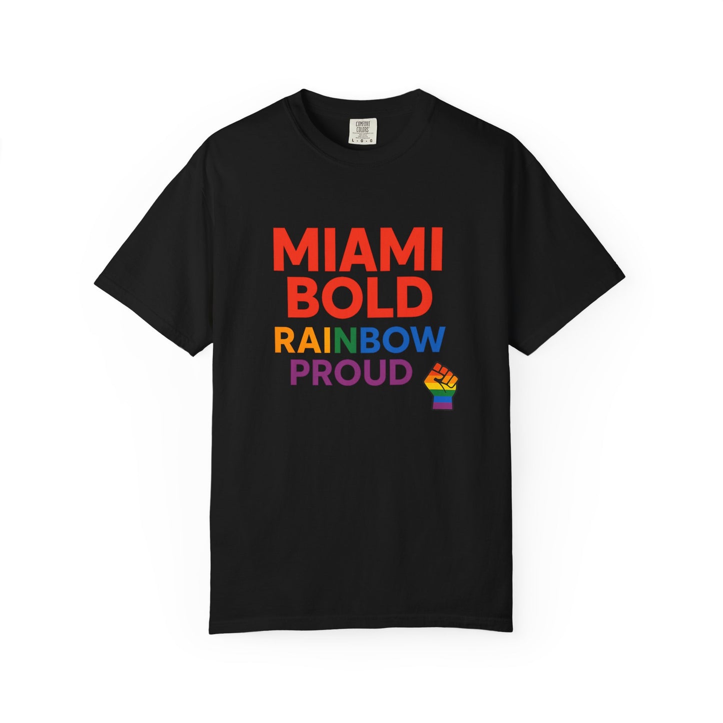 Proud LGBTQ+ Celebration T-Shirt, Miami Bold Rainbow Graphic Tee, Pride Gift, Equality Shirt, Unisex Casual Wear, Summer Apparel