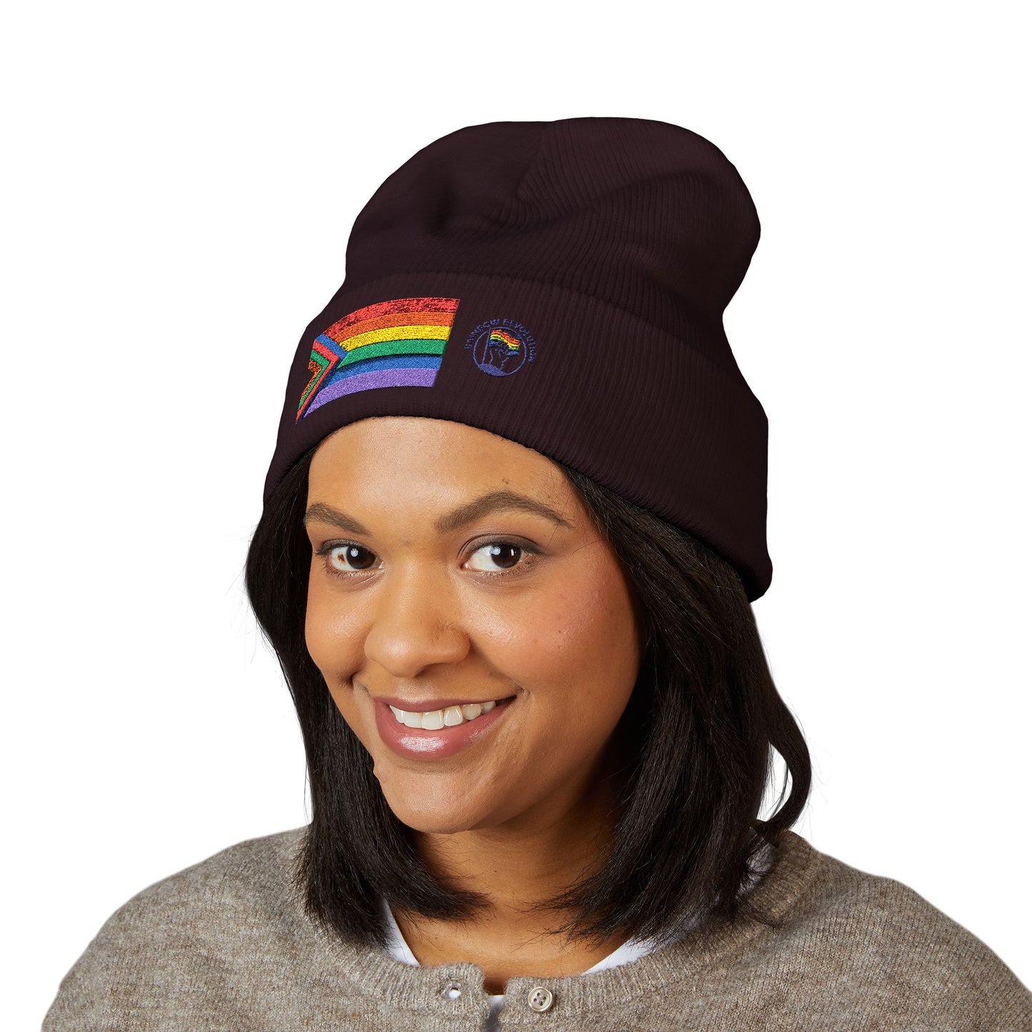 Pride Flag Cuffed Beanie - Cozy Winter Wear, LGBTQ+ Accessories, Casual Streetwear, Embroidery Hat, Holiday Gift