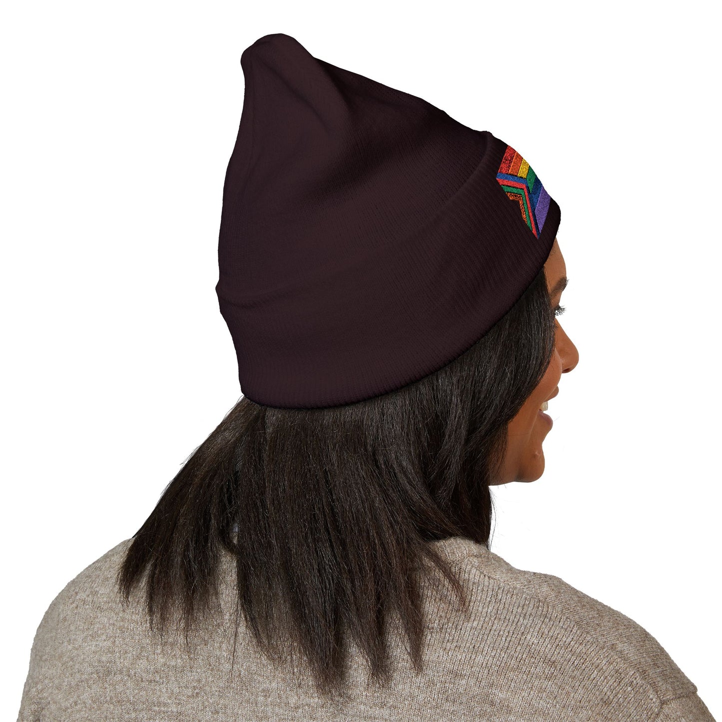 Pride Flag Cuffed Beanie - Cozy Winter Wear, LGBTQ+ Accessories, Casual Streetwear, Embroidery Hat, Holiday Gift