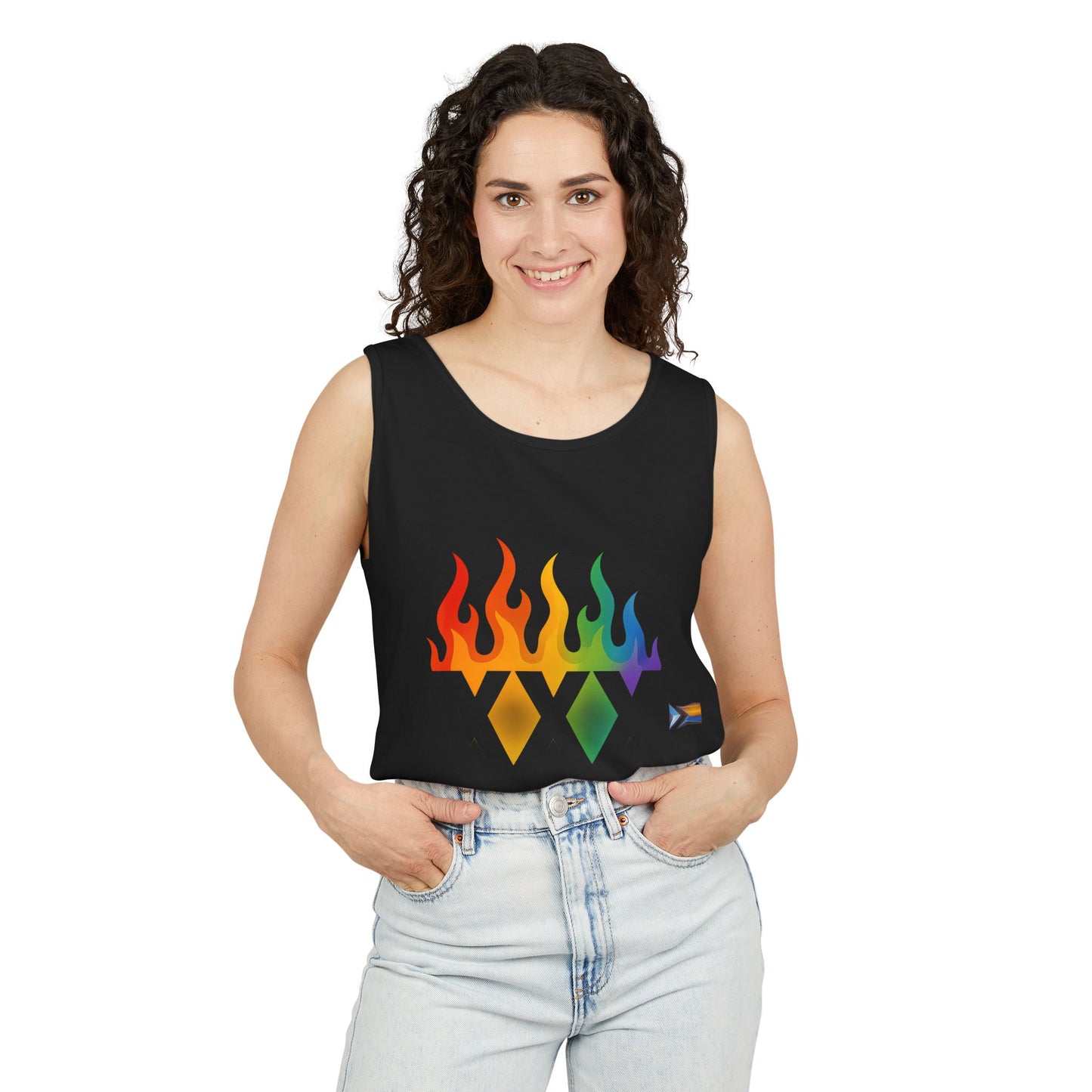 Pride Flame Tank Top | Unisex Garment-Dyed Tank, LGBTQ+ Apparel, Colorful Summer Wear, Festival Clothing, Gay Pride Merchandise