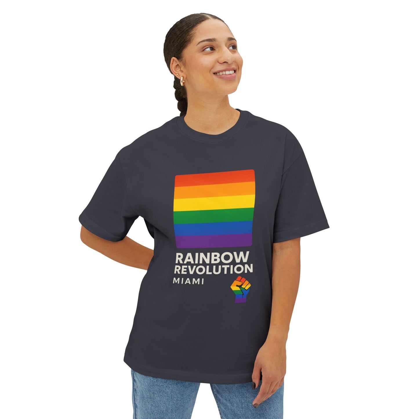 Rainbow Revolution Oversized Tee, Unisex Boxy Shirt, LGBTQ+ Pride Apparel, Statement Tee, Casual Wear, Gift for Allies