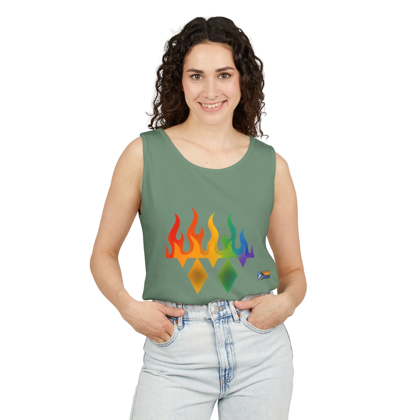 Pride Flame Tank Top | Unisex Garment-Dyed Tank, LGBTQ+ Apparel, Colorful Summer Wear, Festival Clothing, Gay Pride Merchandise