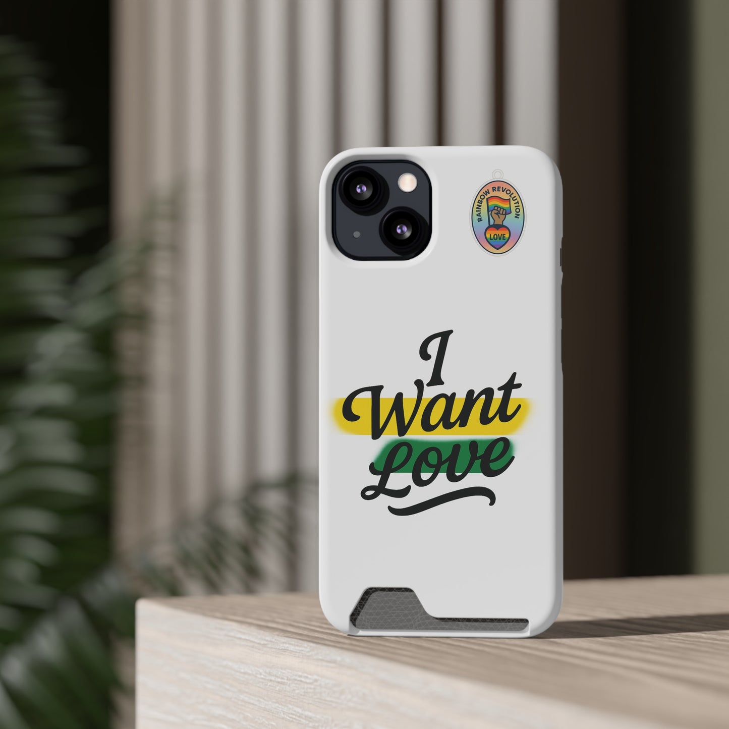 Love-Themed Phone Case with Card Holder | I Want Love, Stylish Gifts, Everyday Accessories, Phone Protection, Gift for Her