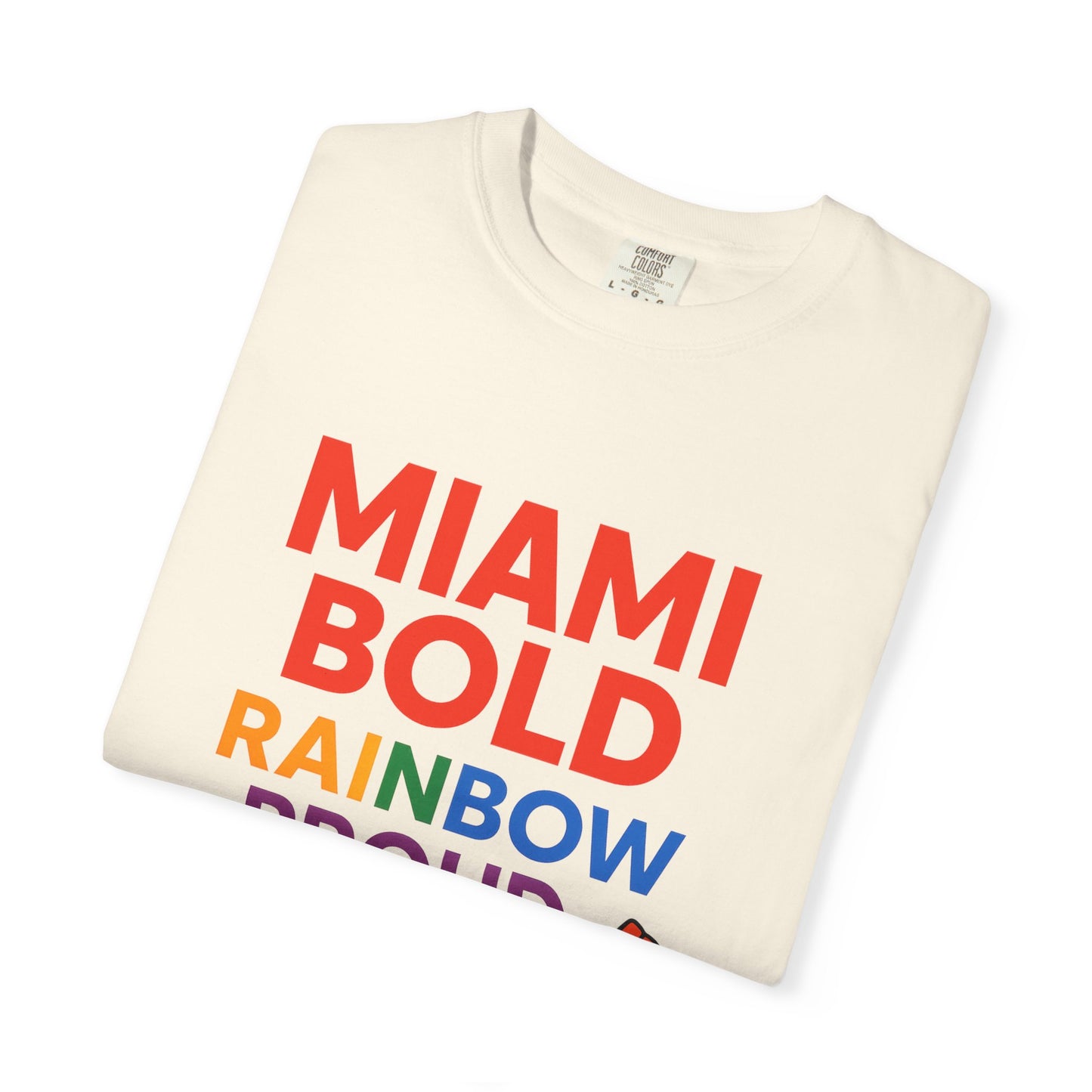Proud LGBTQ+ Celebration T-Shirt, Miami Bold Rainbow Graphic Tee, Pride Gift, Equality Shirt, Unisex Casual Wear, Summer Apparel