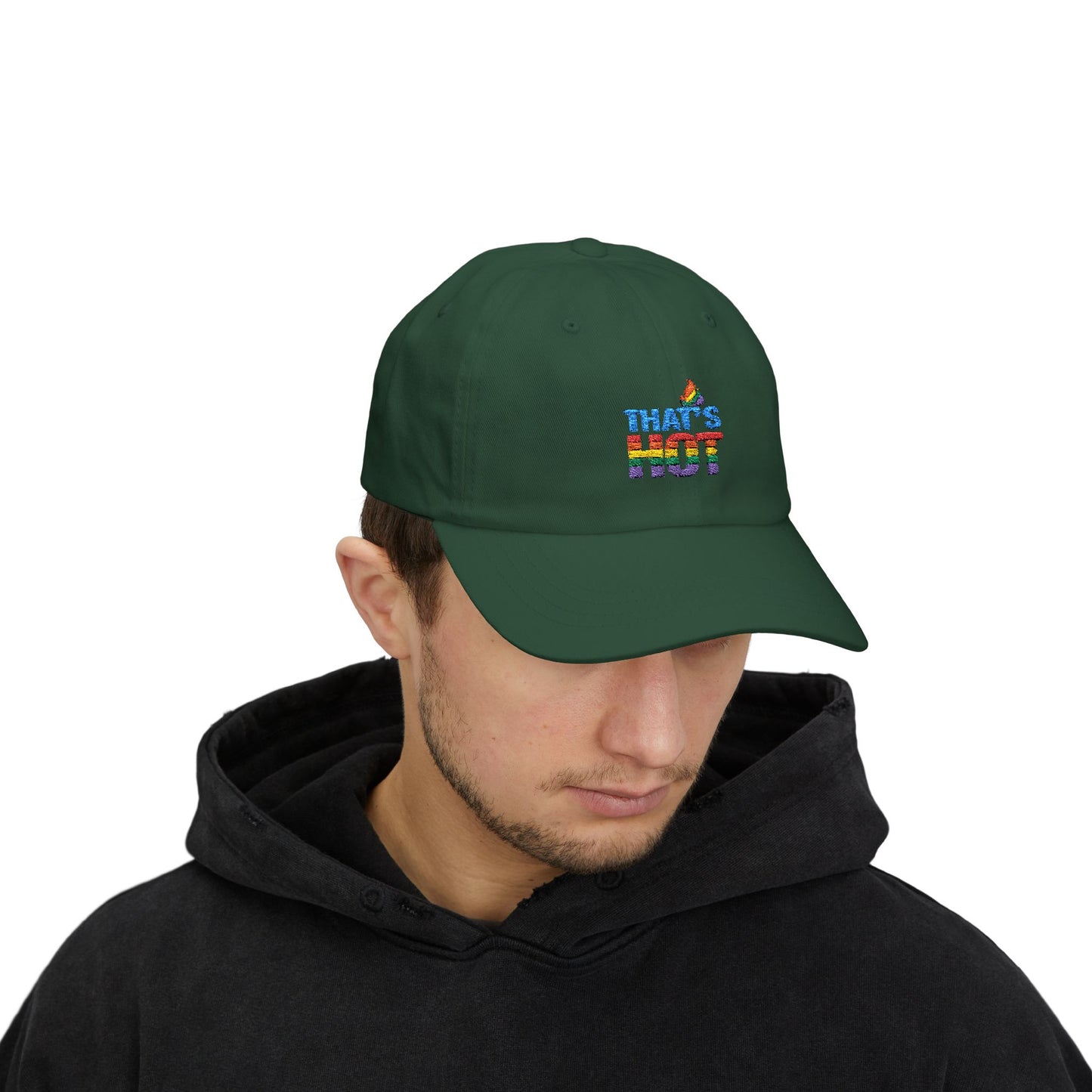 Stylish Dad Cap with Rainbow 'That's Hot' Design, LGBTQ+ Pride Hat, Casual Everyday Accessory, Gift for Father's Day, Summer Fashion