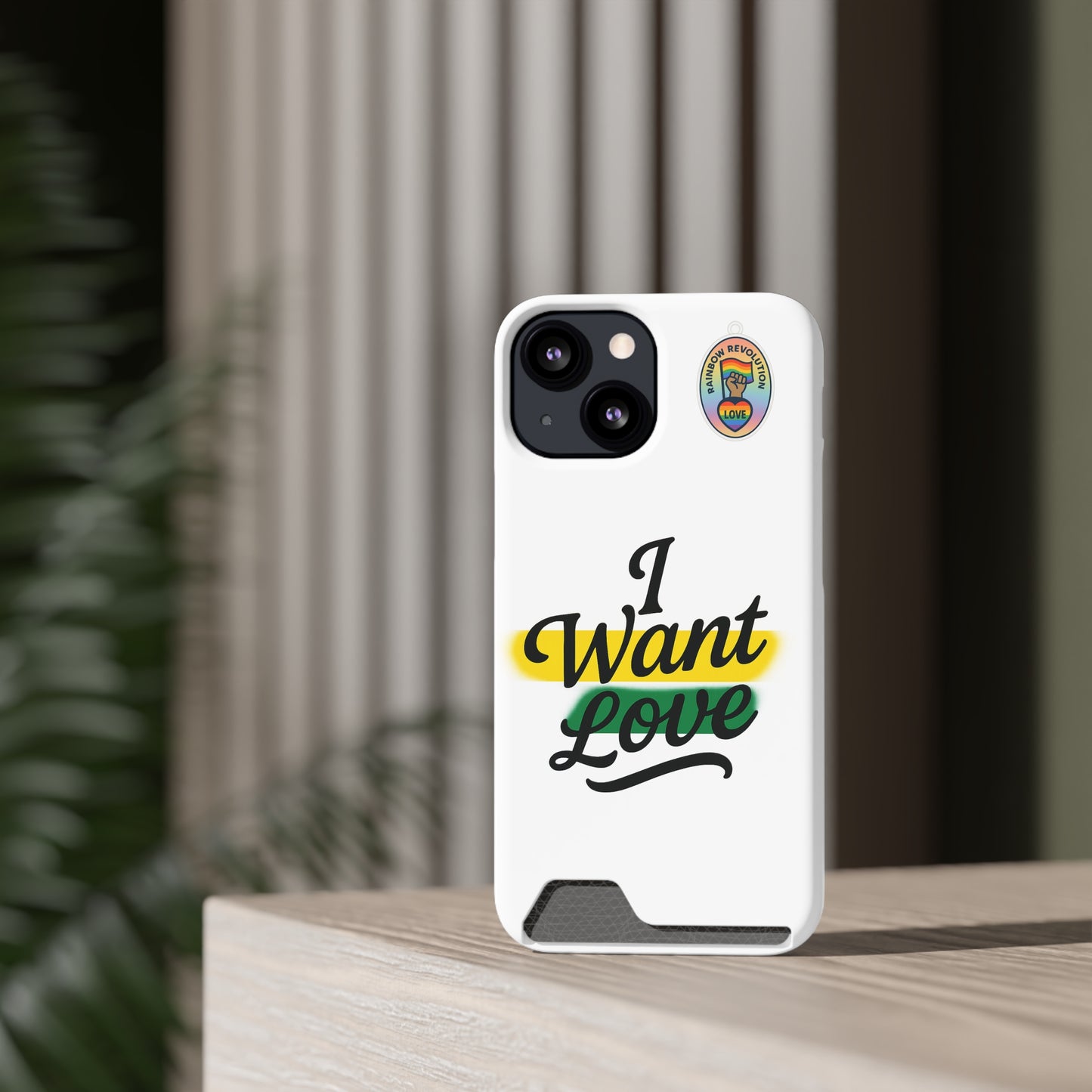 Love-Themed Phone Case with Card Holder | I Want Love, Stylish Gifts, Everyday Accessories, Phone Protection, Gift for Her
