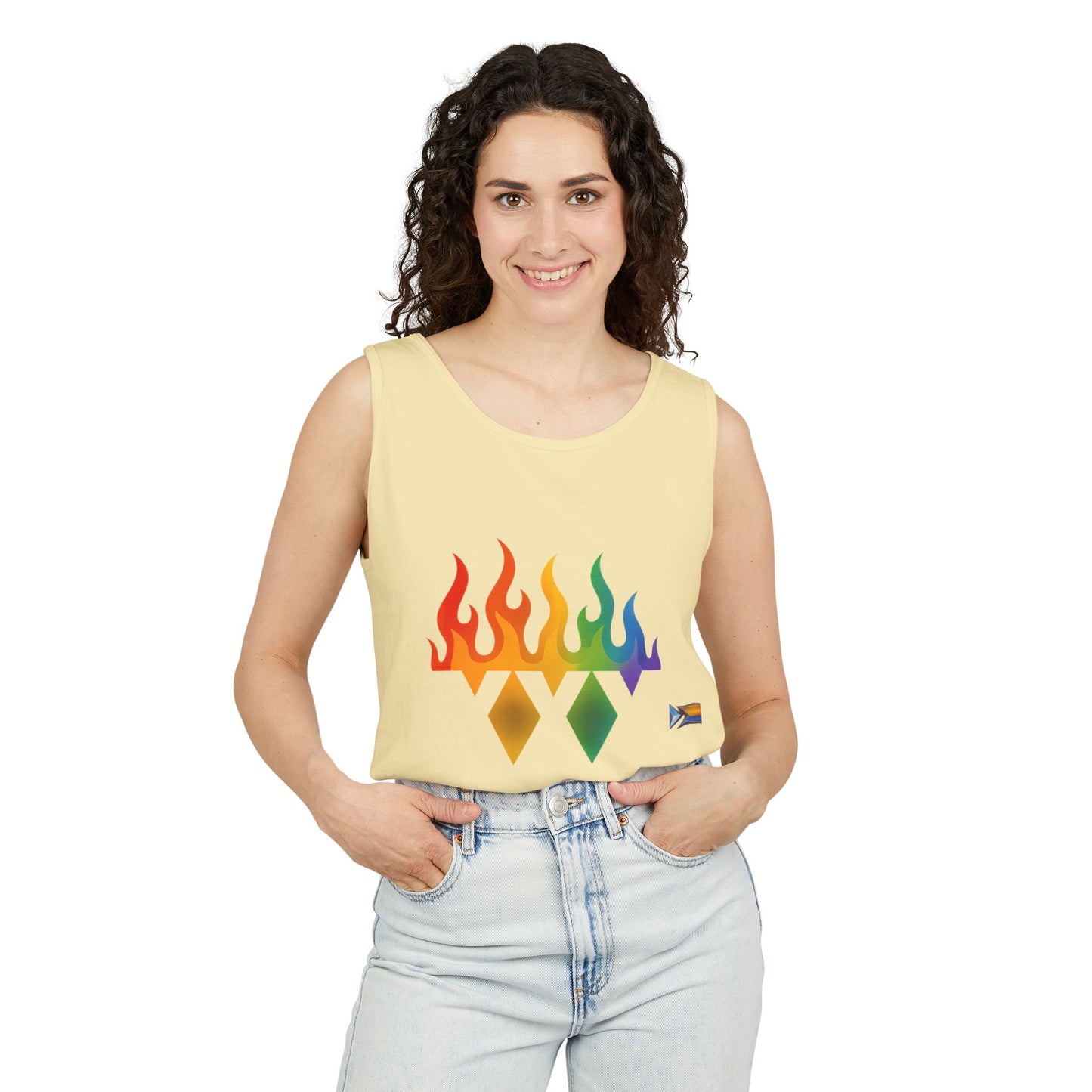 Pride Flame Tank Top | Unisex Garment-Dyed Tank, LGBTQ+ Apparel, Colorful Summer Wear, Festival Clothing, Gay Pride Merchandise