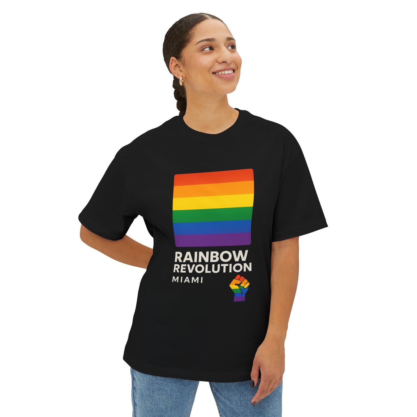 Rainbow Revolution Oversized Tee, Unisex Boxy Shirt, LGBTQ+ Pride Apparel, Statement Tee, Casual Wear, Gift for Allies
