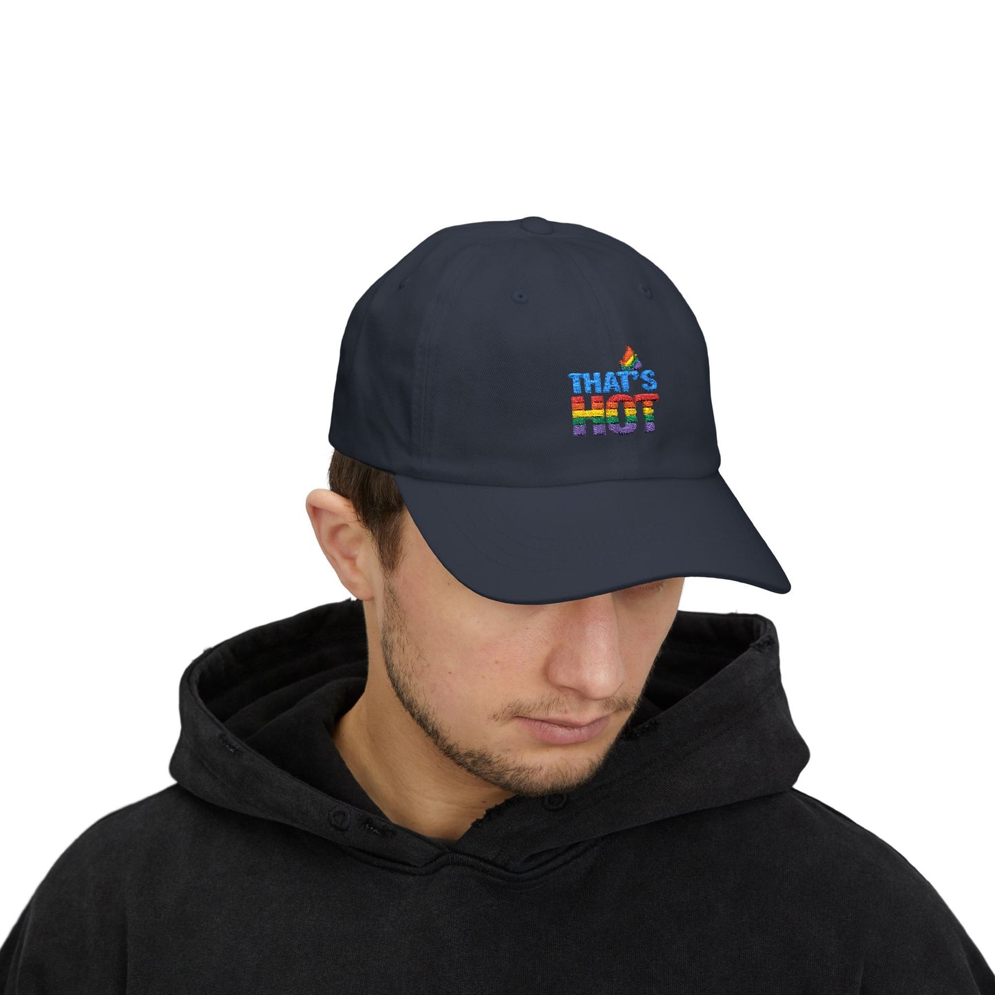 Stylish Dad Cap with Rainbow 'That's Hot' Design, LGBTQ+ Pride Hat, Casual Everyday Accessory, Gift for Father's Day, Summer Fashion