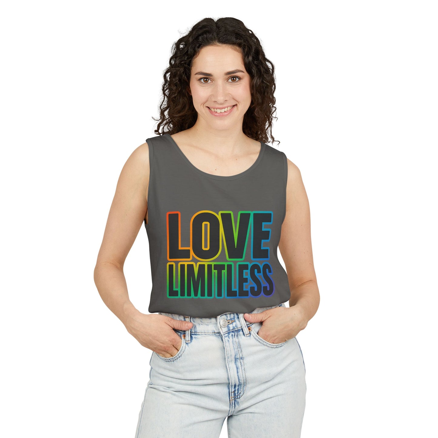 Unisex Inspirational Tank Top, Love Limitless Sleeveless Shirt, Perfect for Summer, Pride Events, Relaxed Fit Gym Wear, Gift for Friends